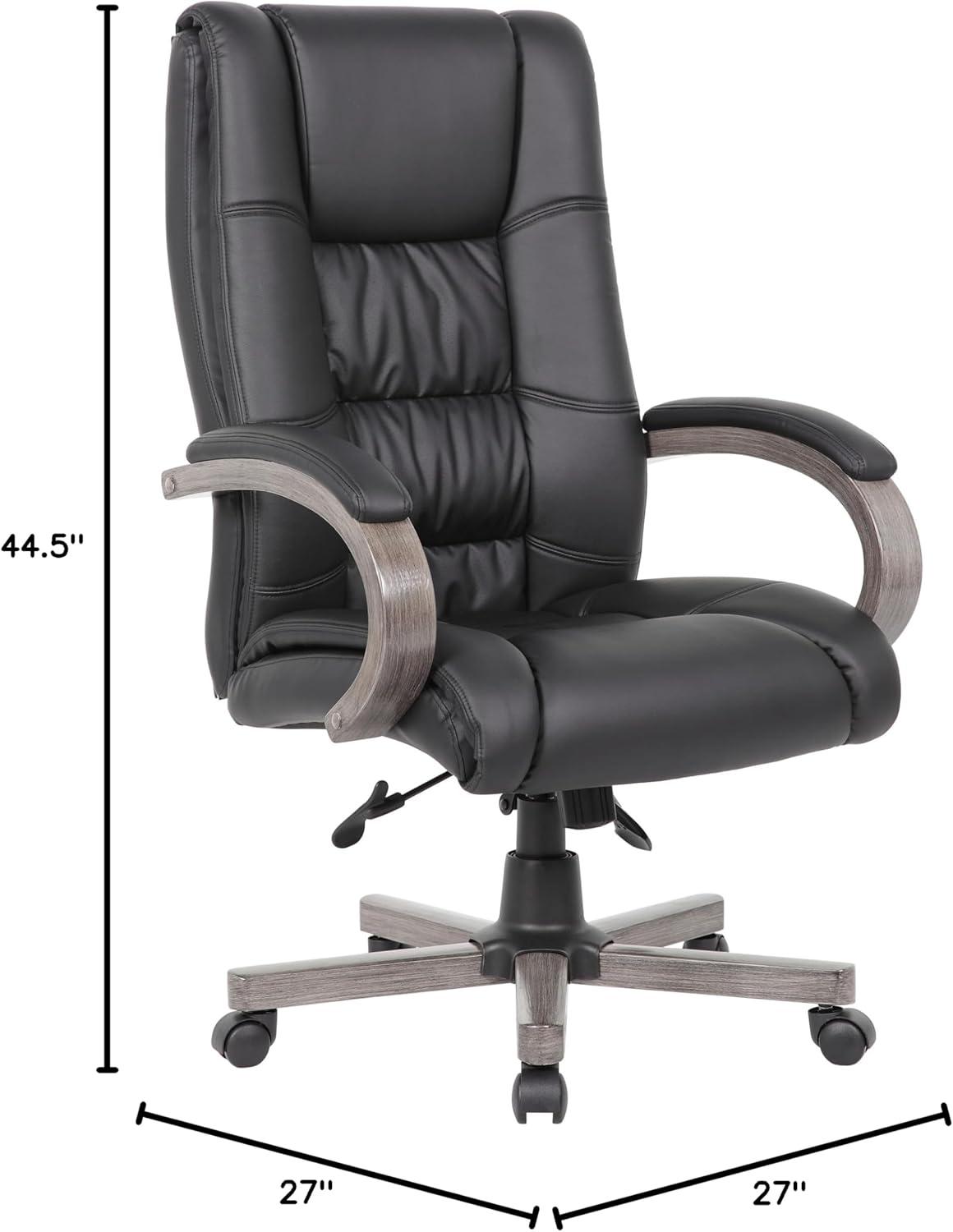 Boss Office Products High Back Wood Finished Executive Chair, Black Upholstery/Grey Wood