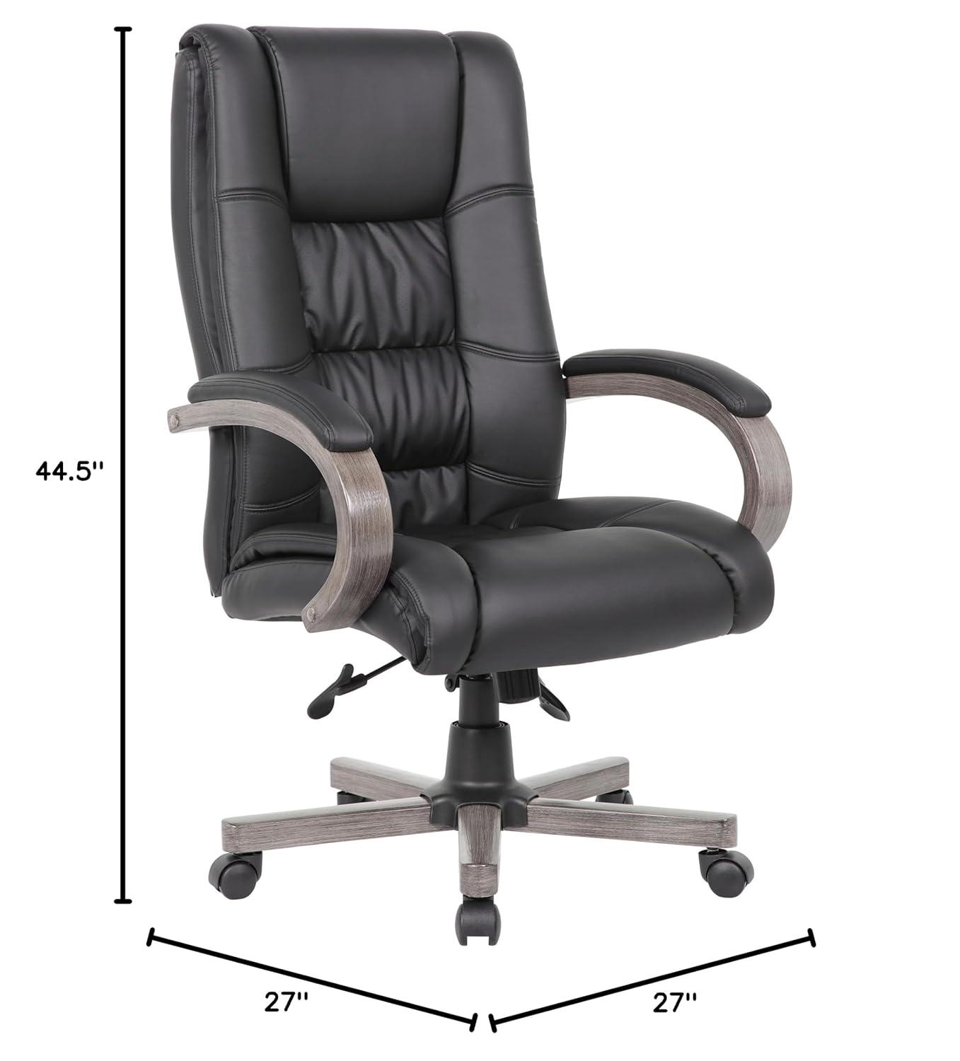 Boss Office Products High Back Wood Finished Executive Chair, Black Upholstery/Grey Wood