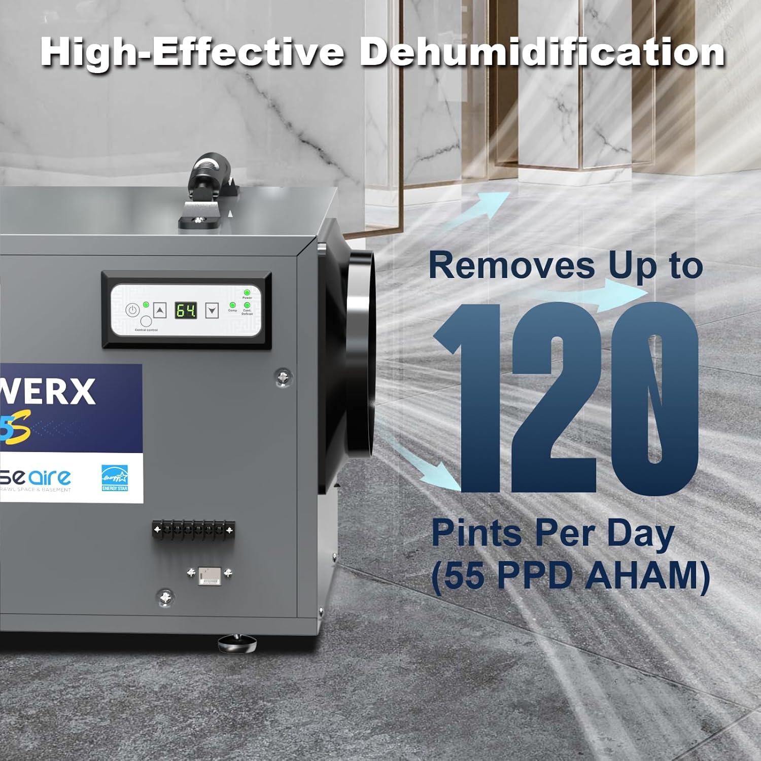 BaseAire AirWerx 55 Dehumidifier for Crawl Space Basement Commercial Dehumidifier with Continuous Drain Hose