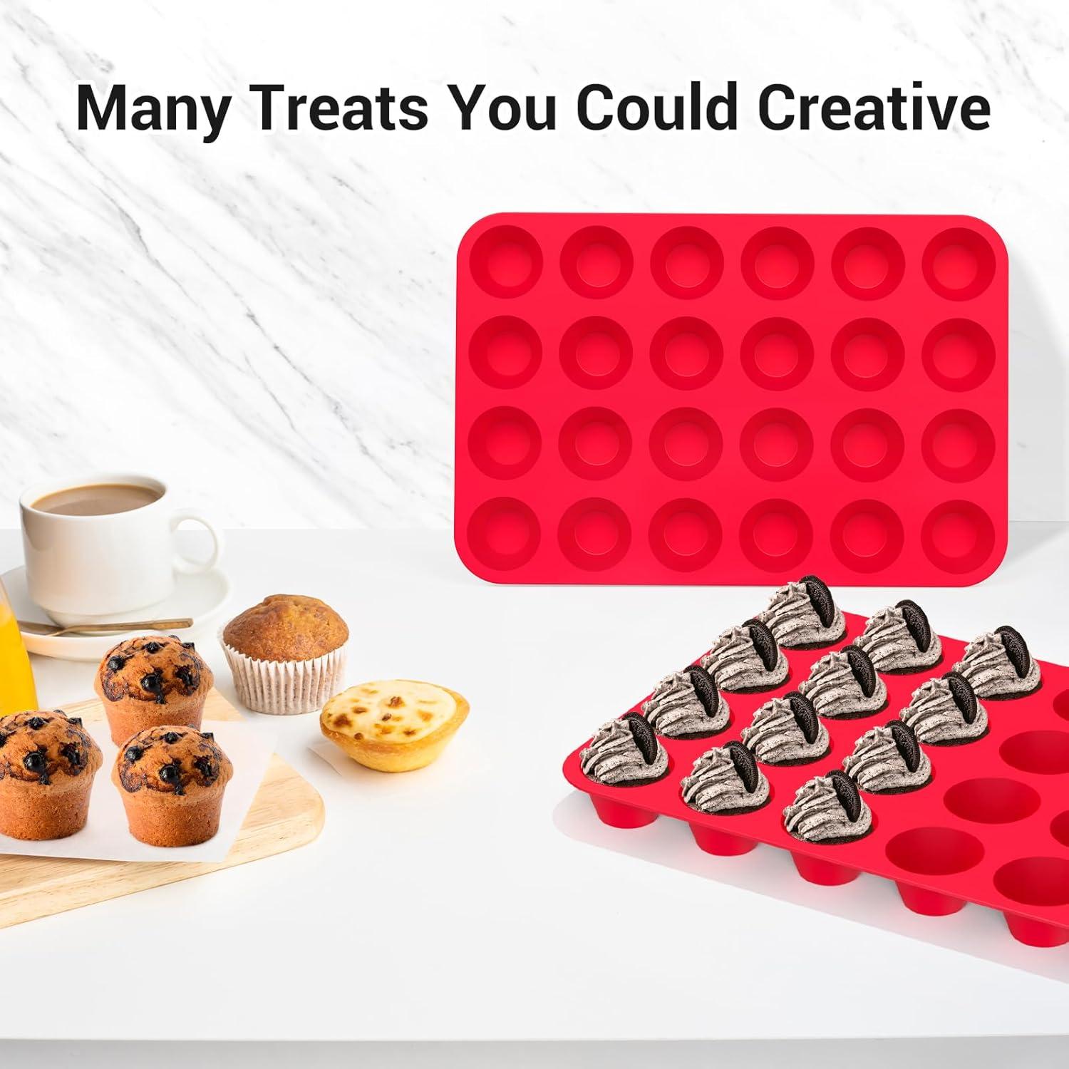Artrylin 24 Cups Silicone Muffin Pan Cupcake Pans,Silicone Baking Molds,Nonstick BPA Free