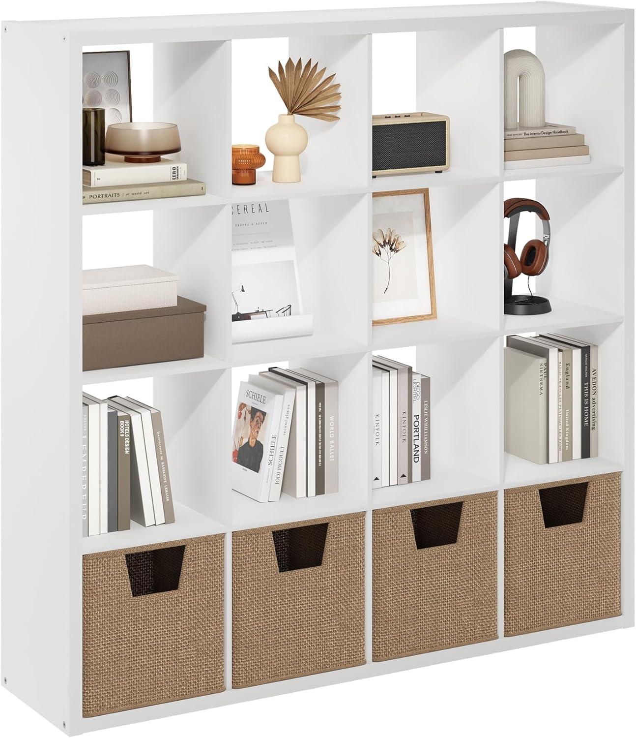 Furinno Cubicle Open Back Decorative Cube Storage Organizer, 16-Cube, White