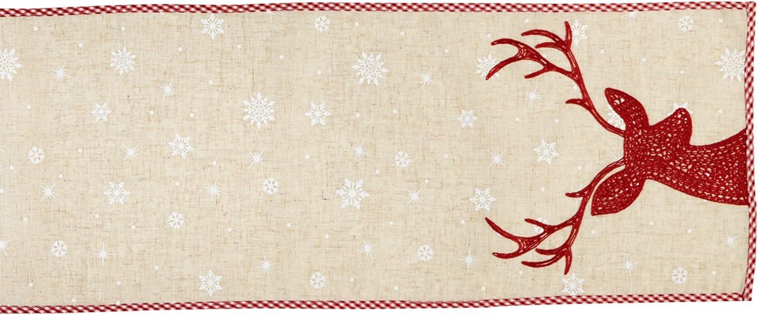 Red Reindeer Embroidered Table Runner