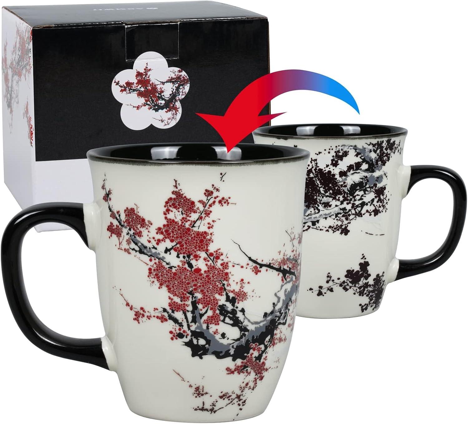 XGZHP3 Sensitive Color-changing Ceramic Coffee Mug  Large Creative Thermal Magic Art Plum Blossom Porcelain Cup - 1pc - Perfect Mother Grandmother Gift - Unique Drinkware For Restaurants