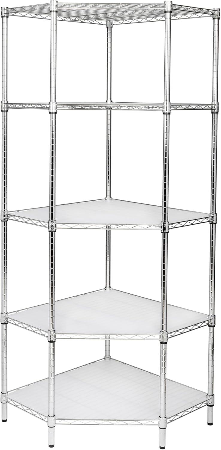 Contemporary Chrome 5-Tier Corner Shelving Unit, 72" Height