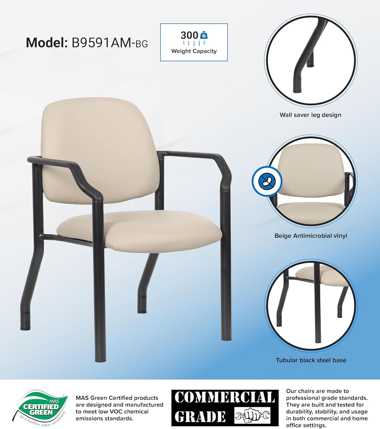 Boss Office Products Big and Tall Antimicrobial Guest Armchair, 300 lb. weight capacity, Beige