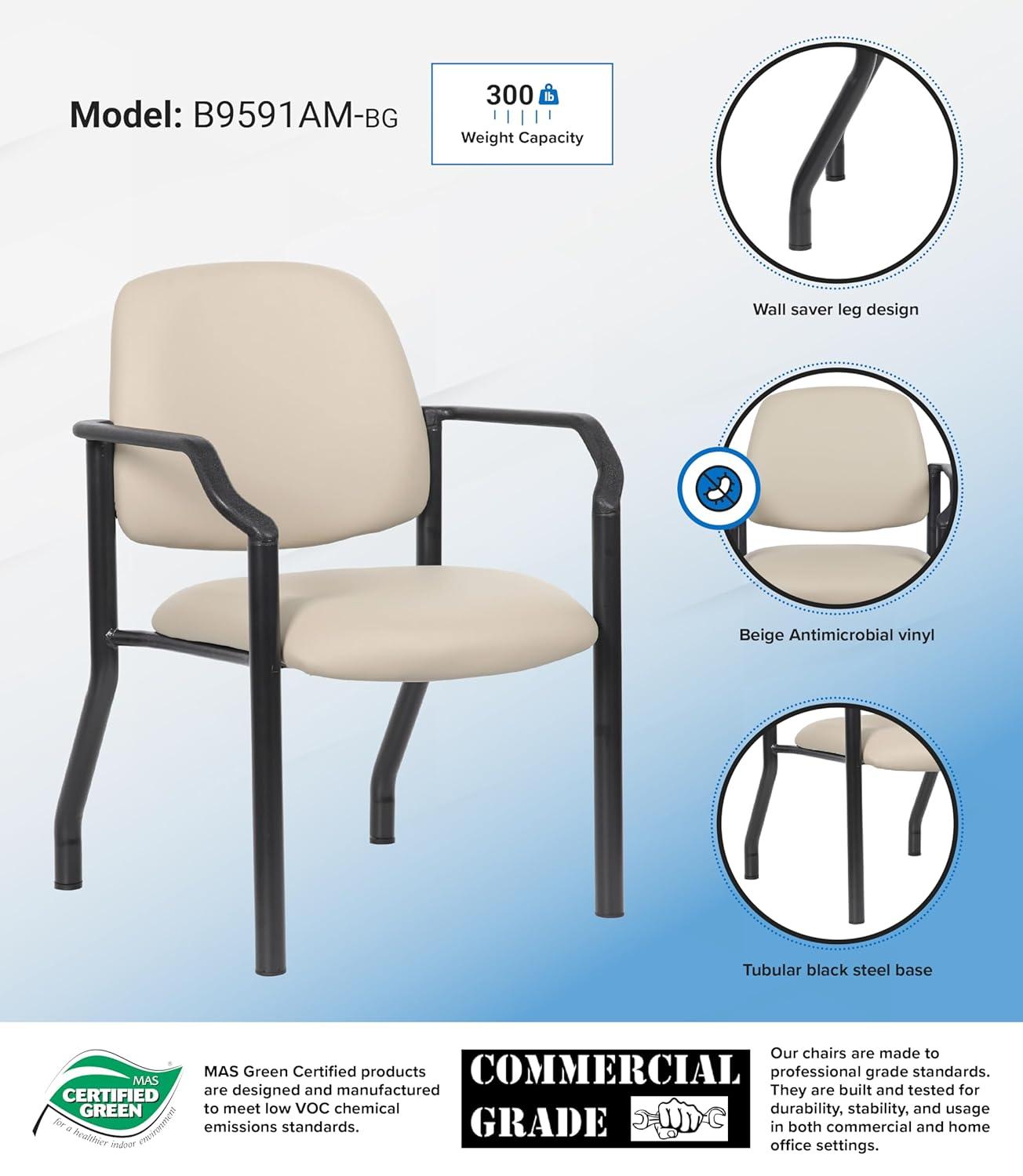 Boss Office Products Big and Tall Antimicrobial Guest Armchair, 300 lb. weight capacity, Beige