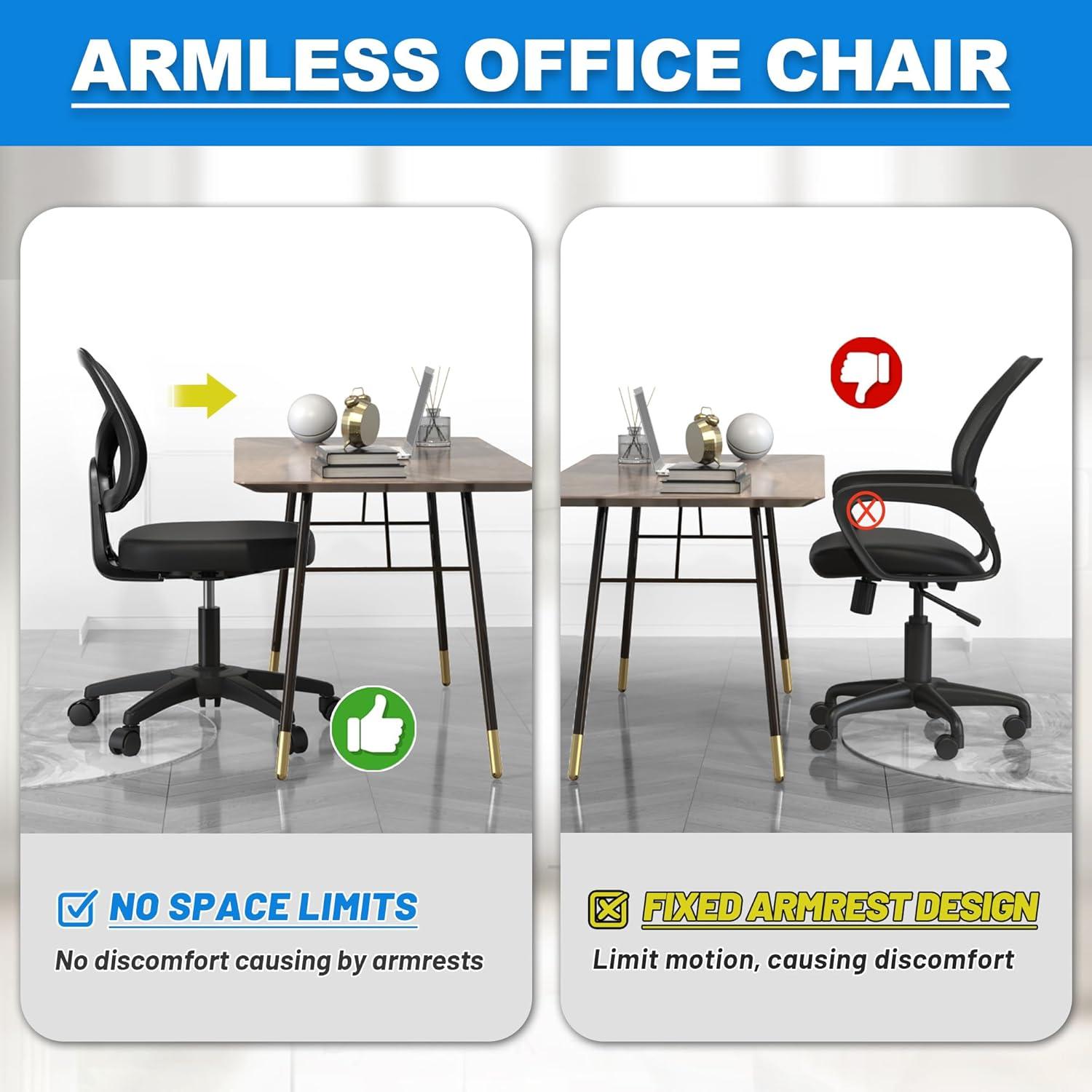 Mesh Office Chair Ergonomic Small Desk Chair No Arms Black Swivel Computer Chair with Wheels Task Chair for Small Spaces Mid Back Home Office Chair for Adults and Kids