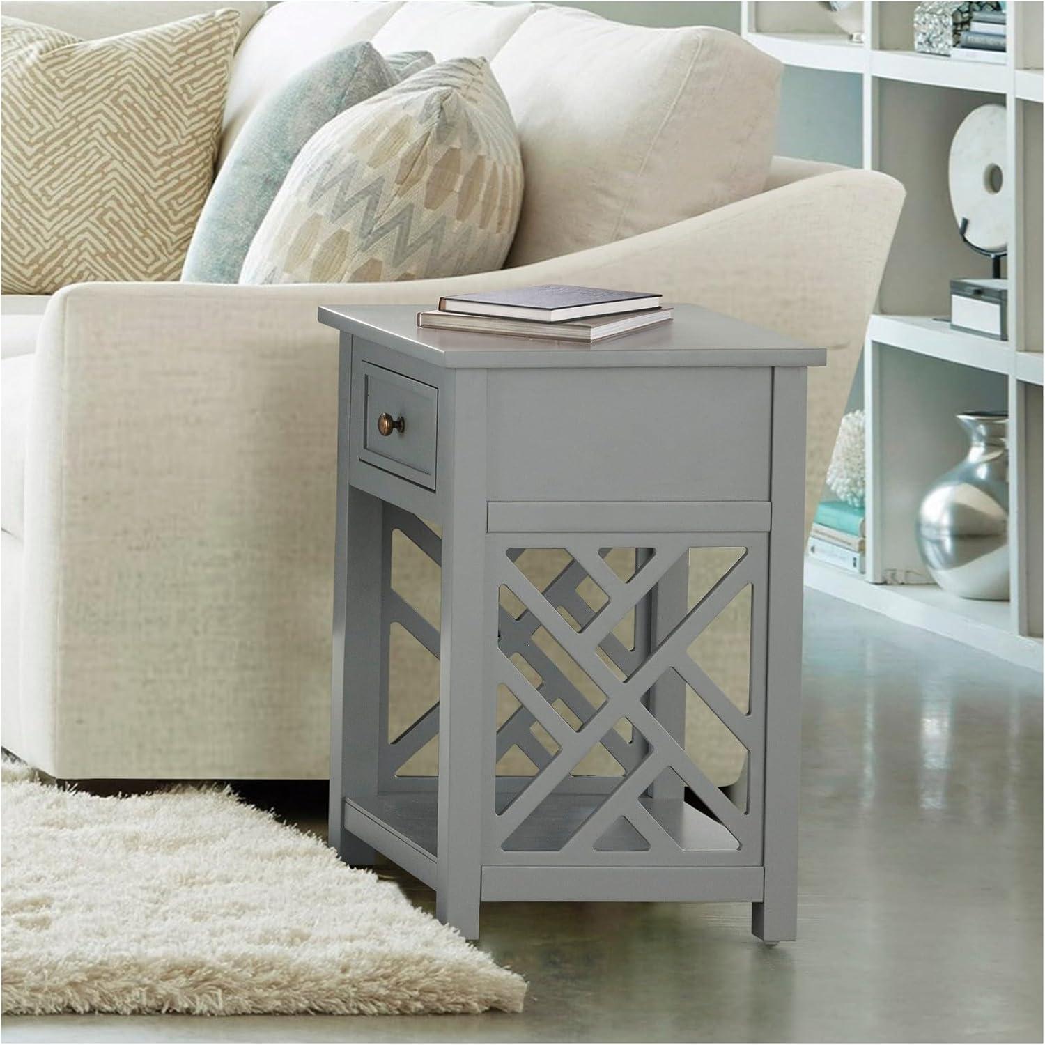 Gray Wood End Table with Drawer and Shelf