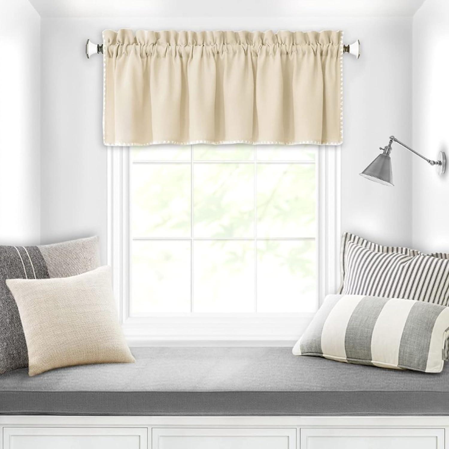 Tan and White Light Filtering Rod Pocket Valance, 58" x 14"