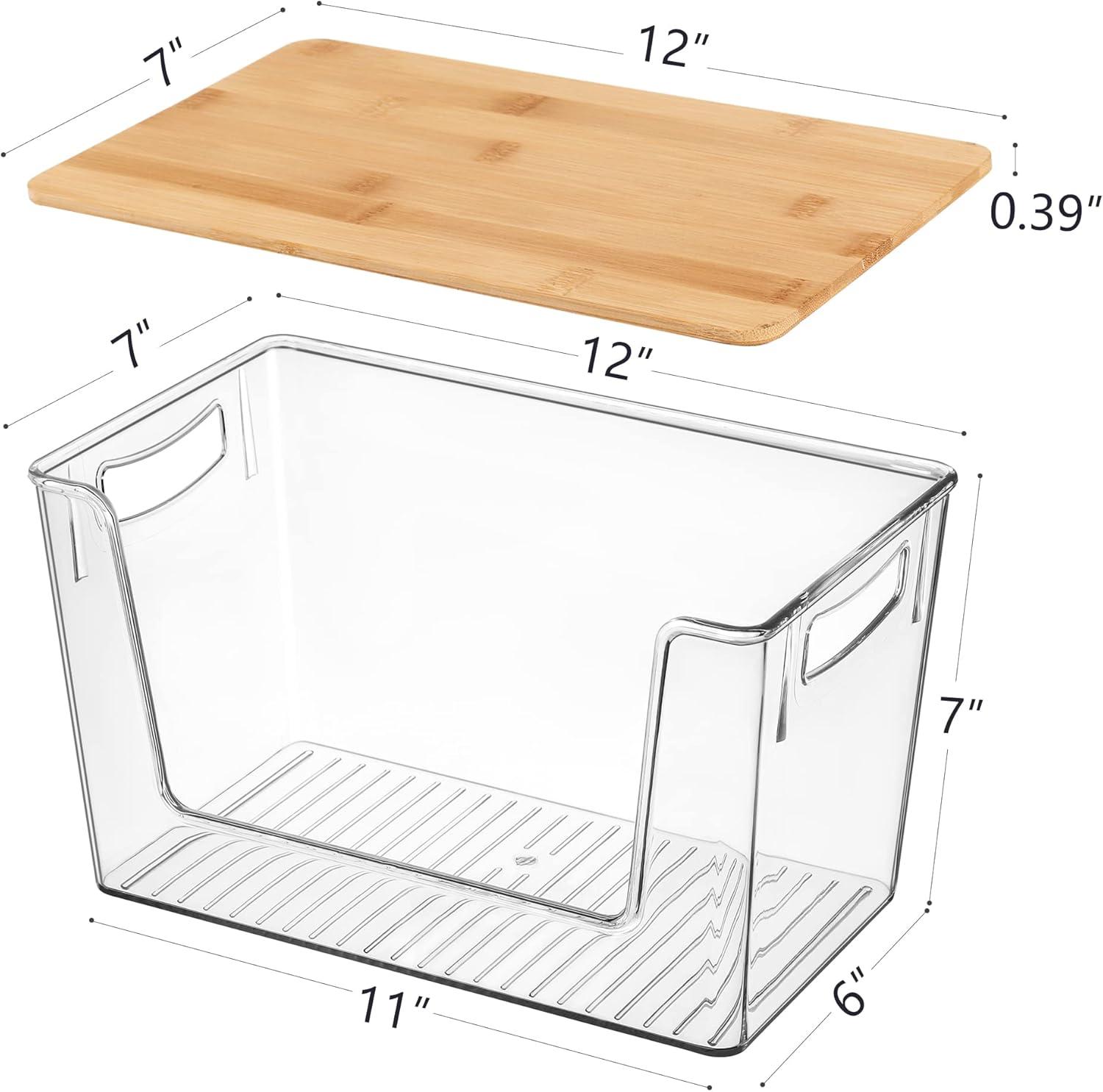 Clear Acrylic Stackable Storage Bins with Bamboo Lids