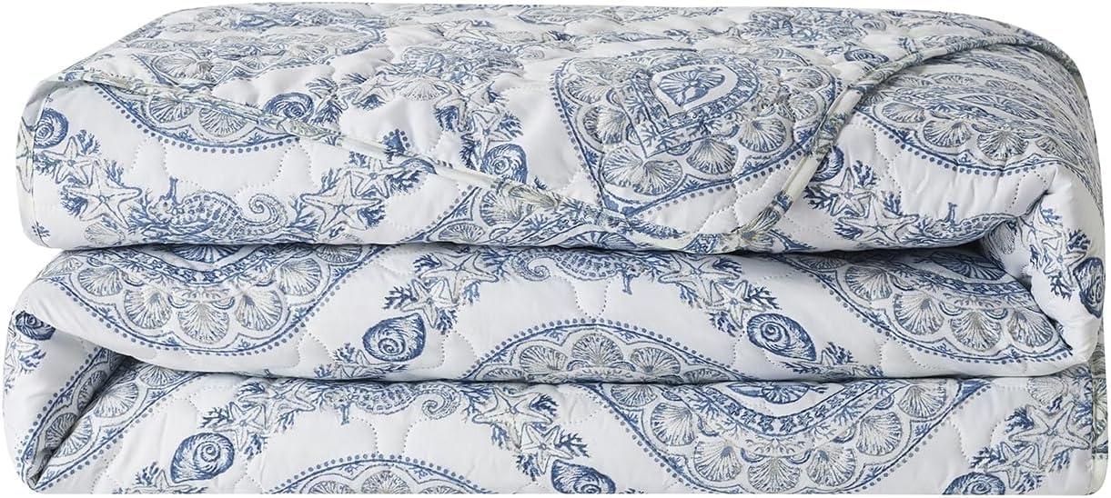 Sea Damask 3-Piece Printed Coastal Quilt Set