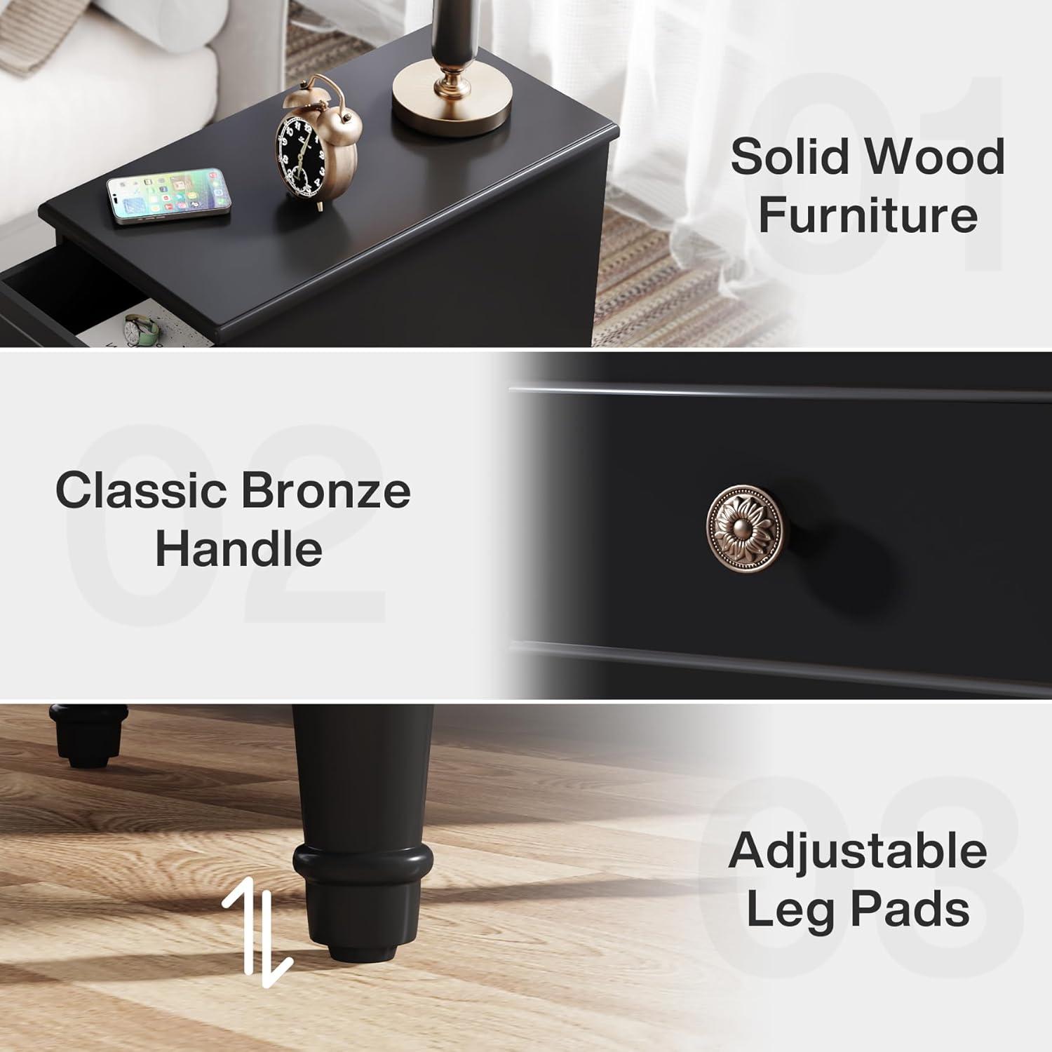 Tribesigns Solid Wood End Table with 3 Drawers