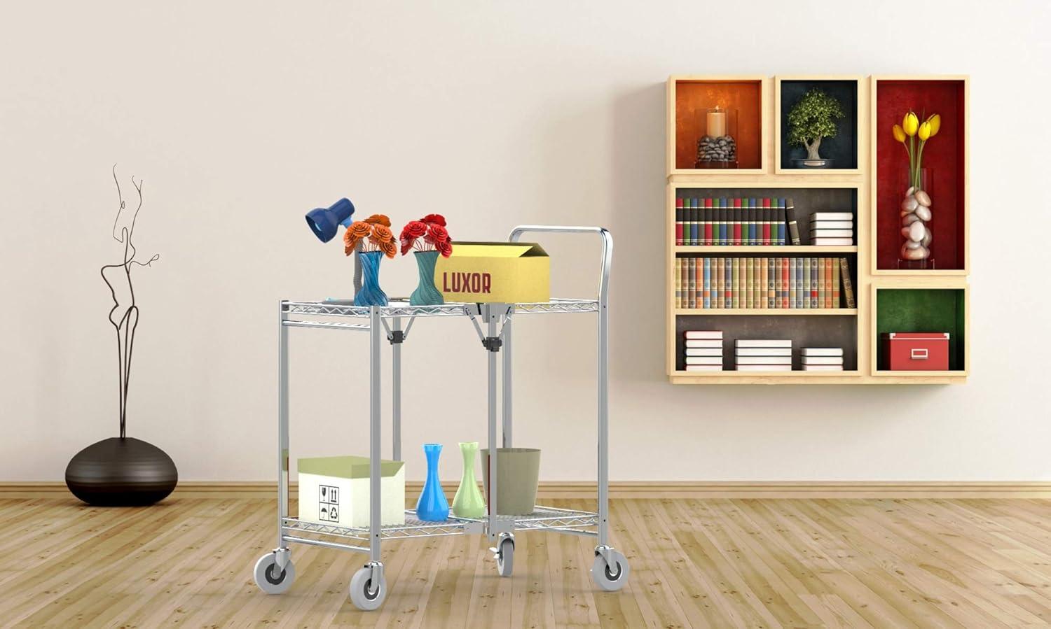 Heavy-Duty Chrome Two-Shelf Collapsible Utility Cart