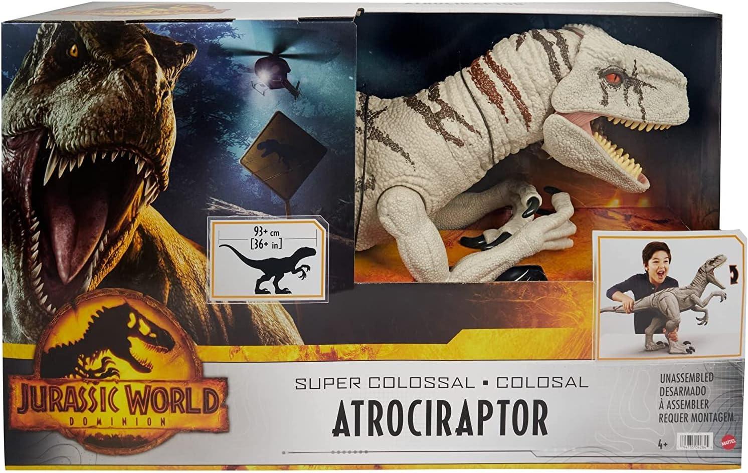 Mattel Jurassic World Super Colossal Atrociraptor Action Figure, 3-ft Long Dinosaur Toy with Eating Feature