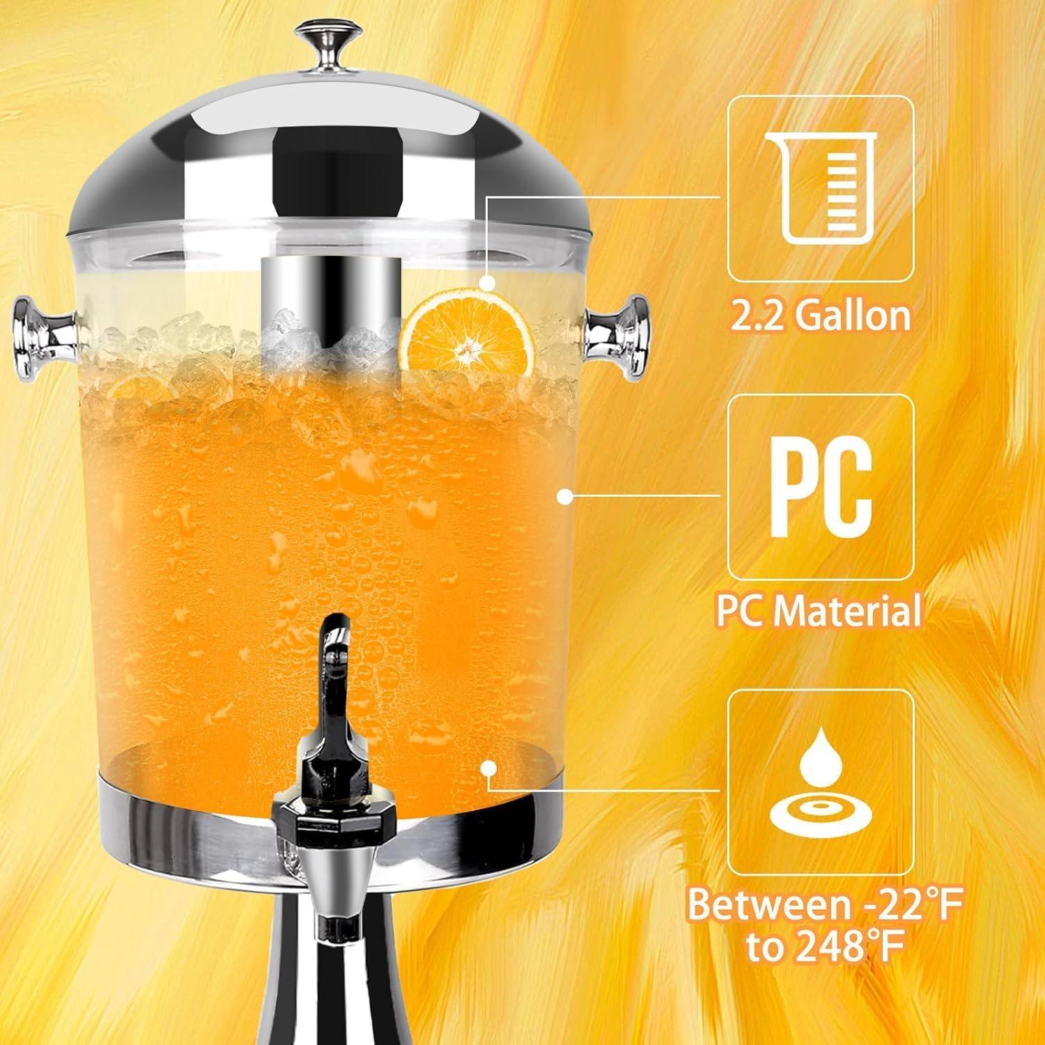 Beverage Dispenser With Stand, Drink Dispenser for Party, Stainless Steel Water Jar Dispenser with Ice Container, Spigot, Drink Jar Jug For Home Parties