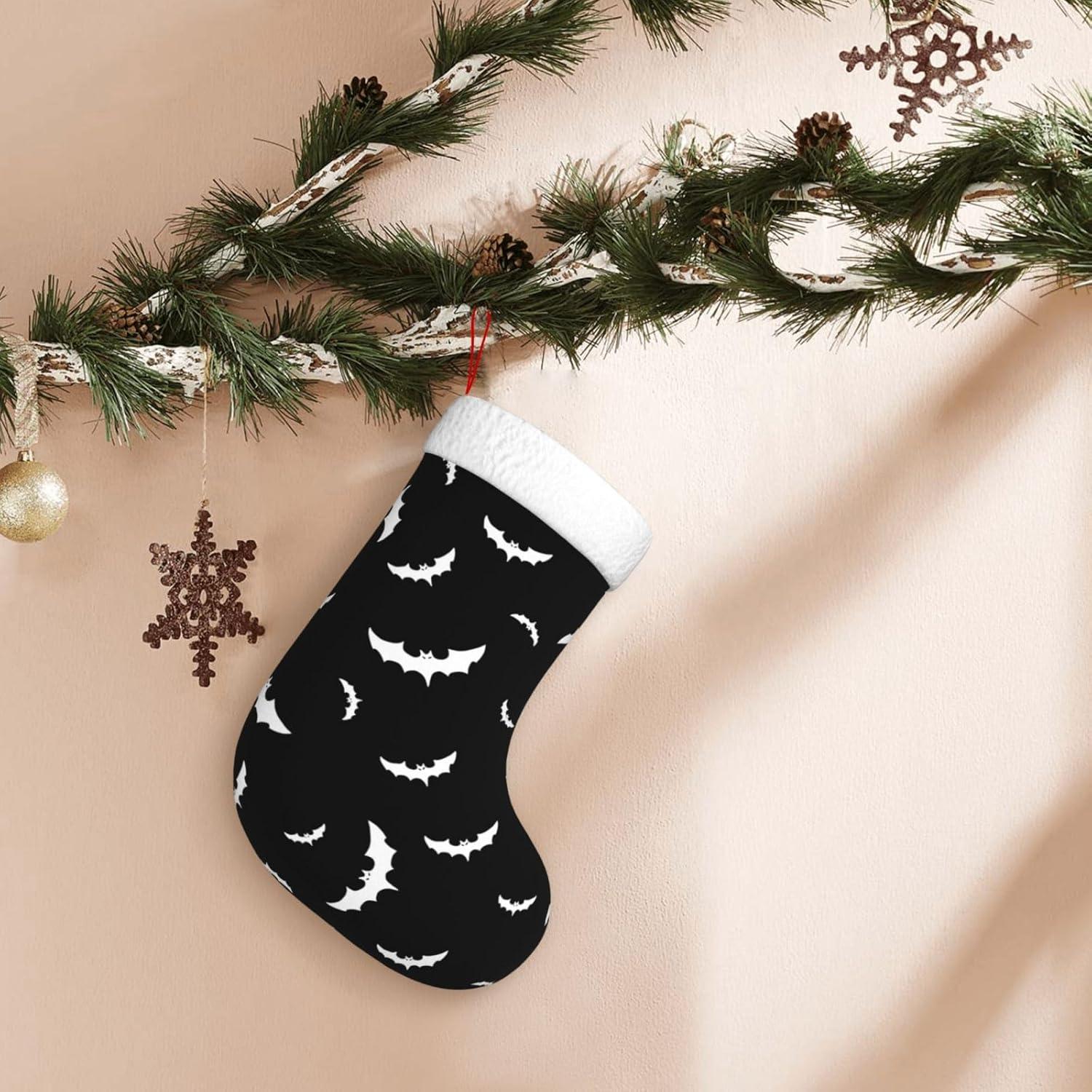 Hotbar Christmas Stocking Bats Silhouette, Plush Xmas Stockings Stair Fireplace Decoration for Holiday Party Festival 1 Pack