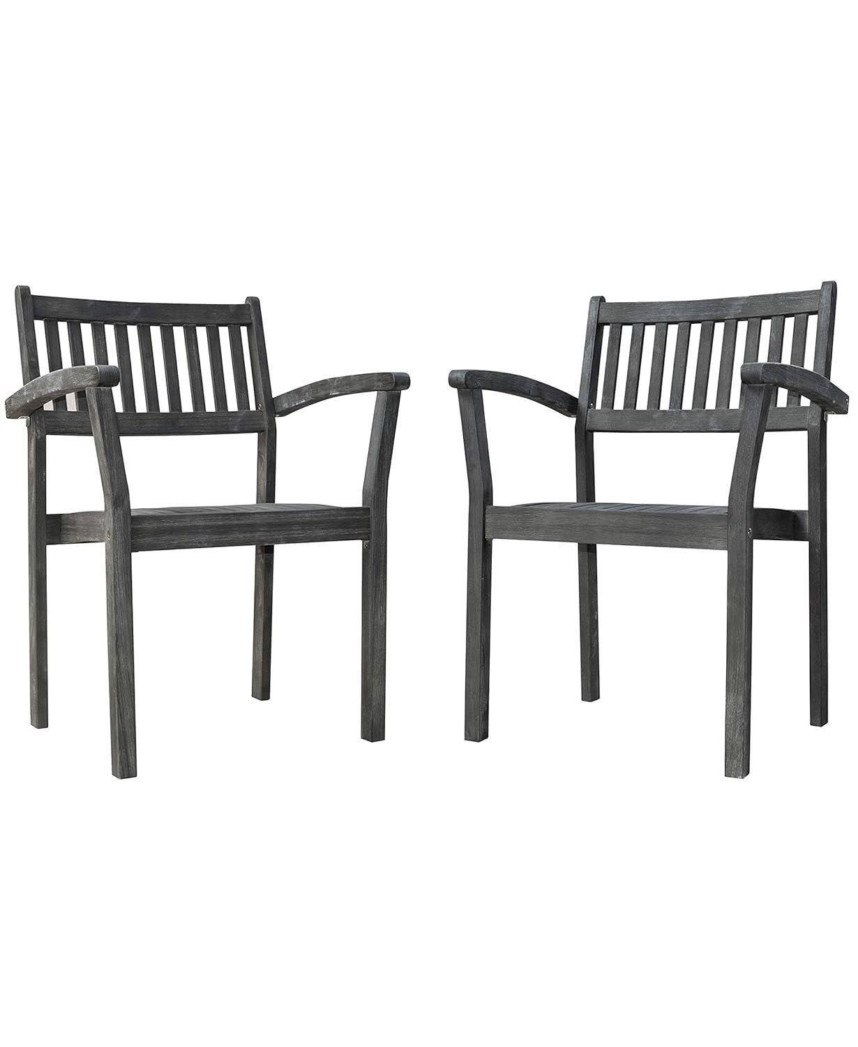 Elegant Hand-Scraped Acacia Wood Outdoor Stacking Armchair Set