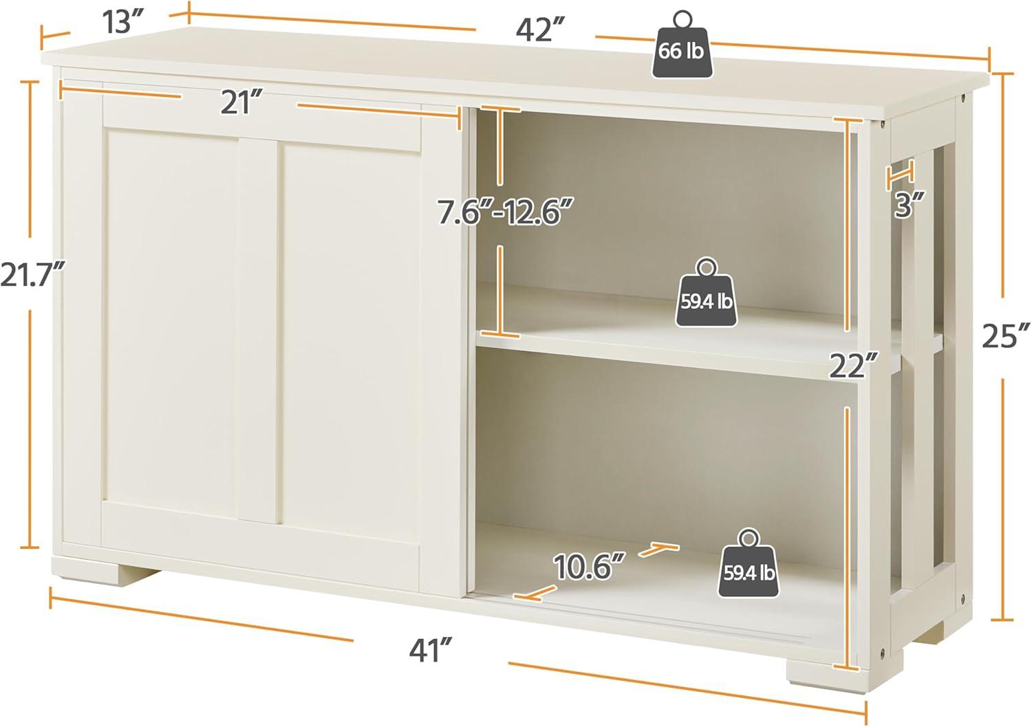 Renwick Sideboard Buffet Cabinet with Storage Sliding Door for Kitchen, Antique White