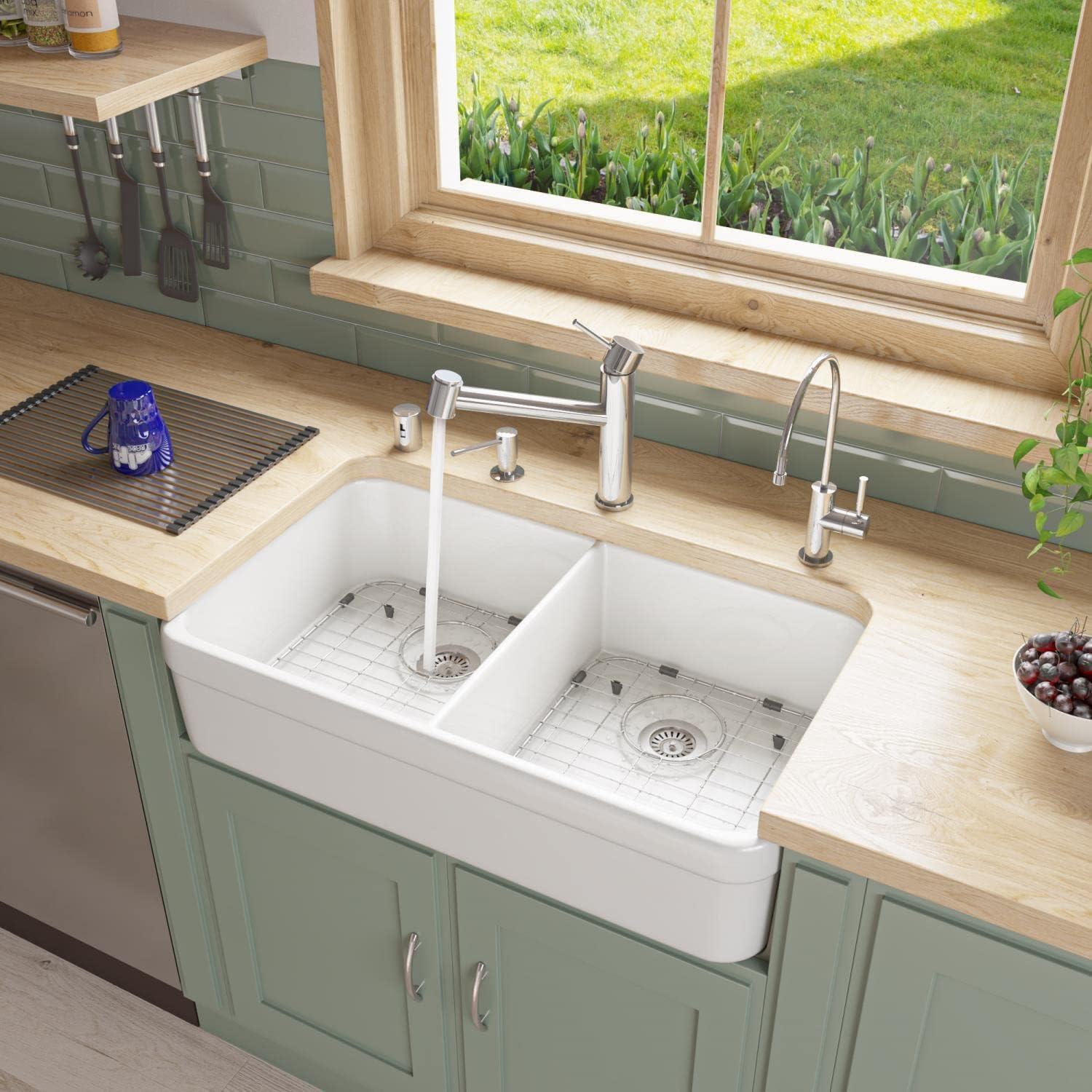 32'' L Farmhouse / Apron Double Bowl Fireclay Kitchen Sink