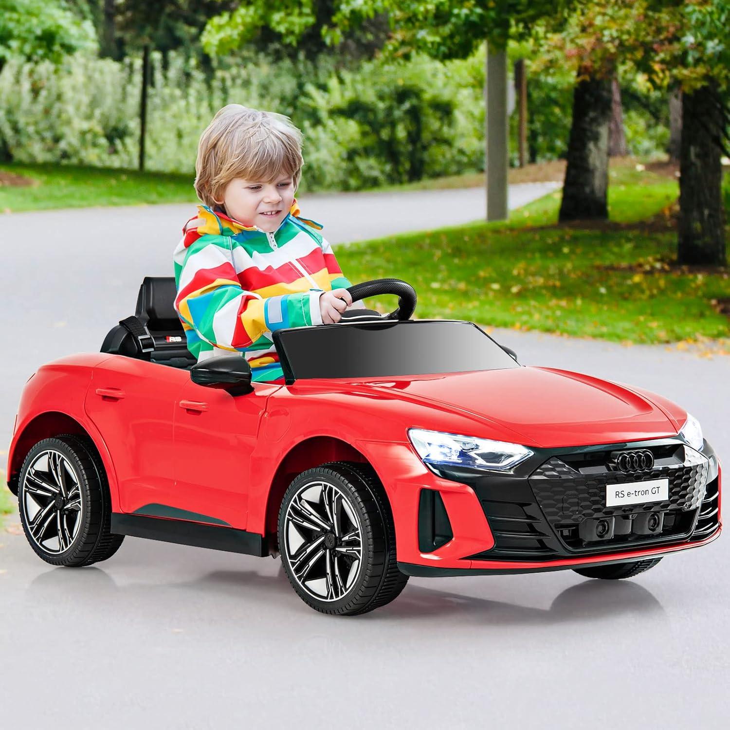 OLAKIDS 12V Kids Ride On Car, Licensed Audi RS e-tron GT Electric Vehicle with Remote Control, Toddlers Battery Powered Toy with 4 Wheels Suspension, LED Headlight, Music, MP3, USB, TF Port (Red)