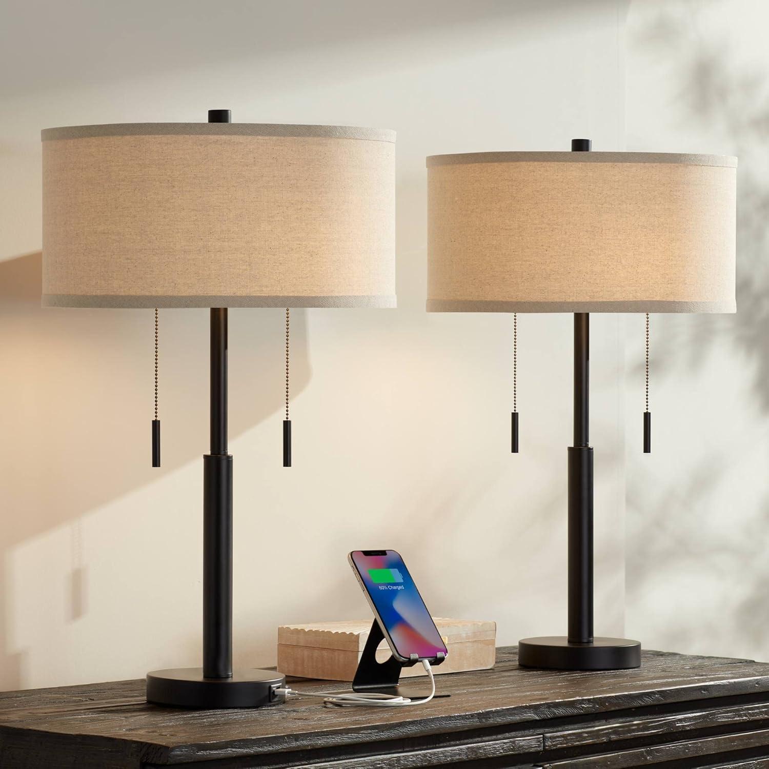 Bernie Bronze Industrial Table Lamps Set with USB Ports