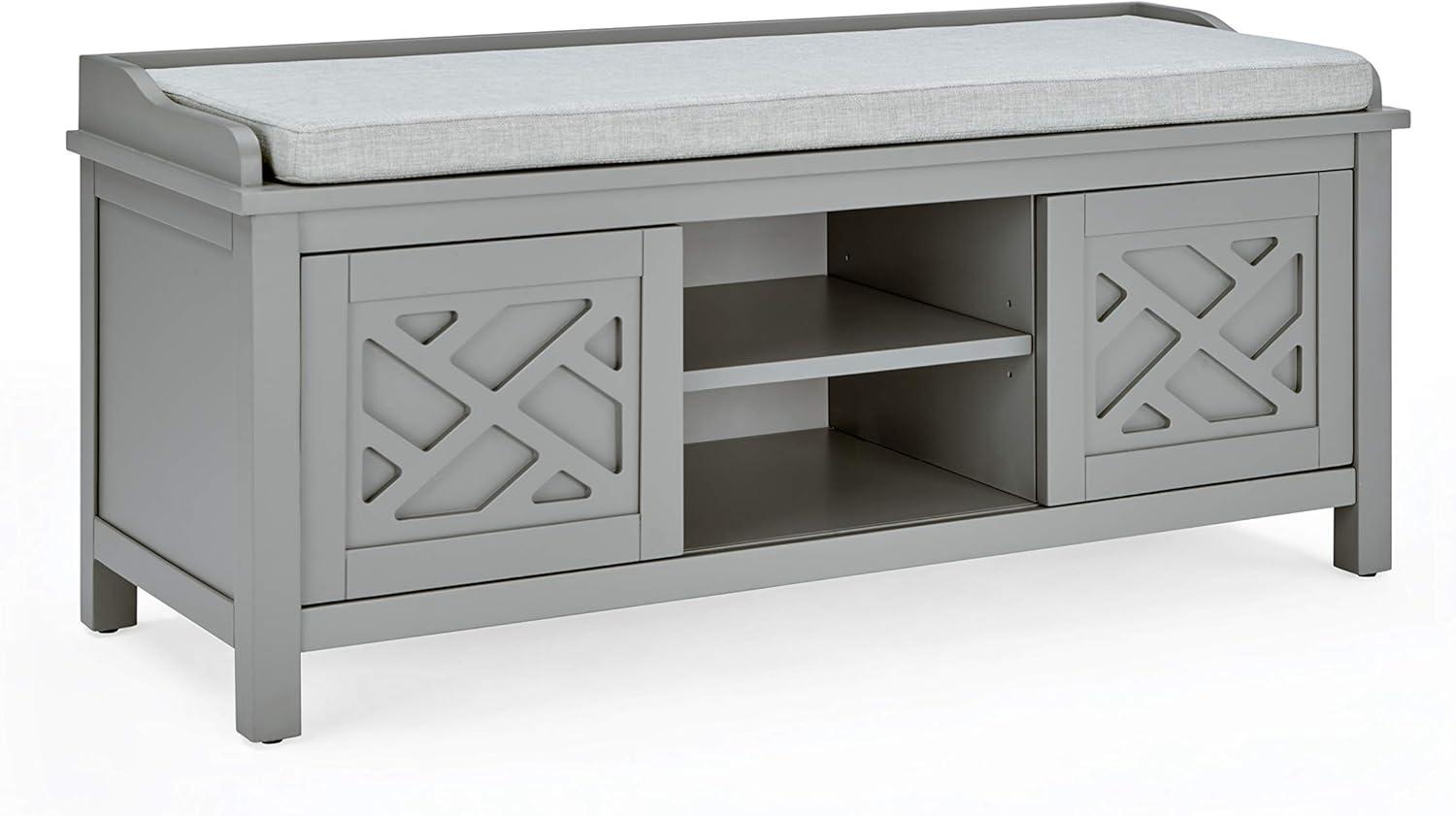 Alaterre Furniture Coventry 45 in. Pine Wood Storage Bench with Cushion, Entryway Organization & Decoration, 3 Adjustable/Removable Cubbies, Gray