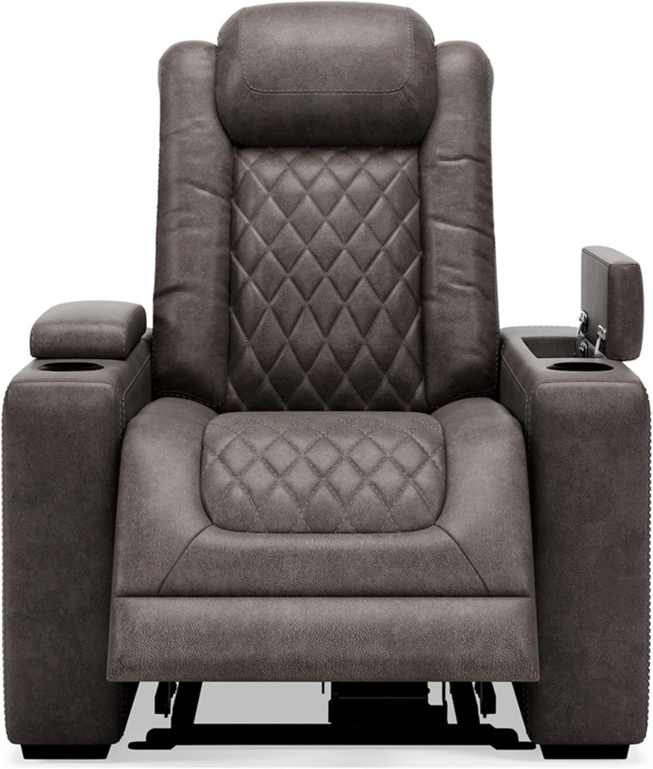 Gray Faux Leather Power Recliner with Adjustable Headrest