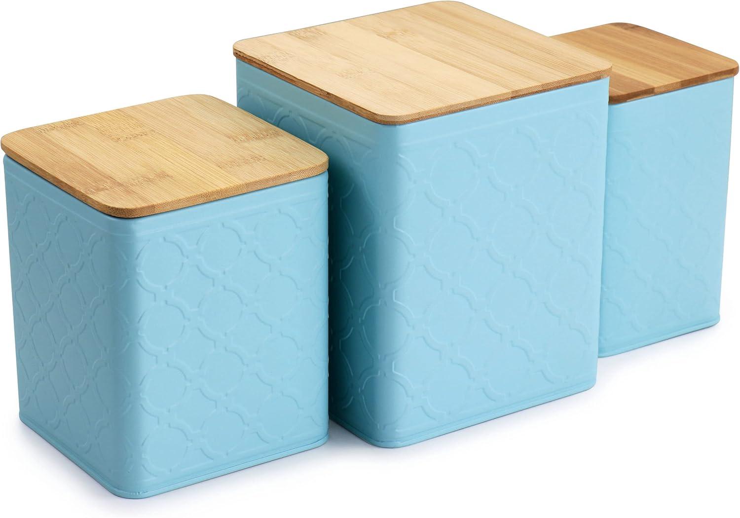 MegaChef 3 Piece Square Iron Canister Set in Turquoise