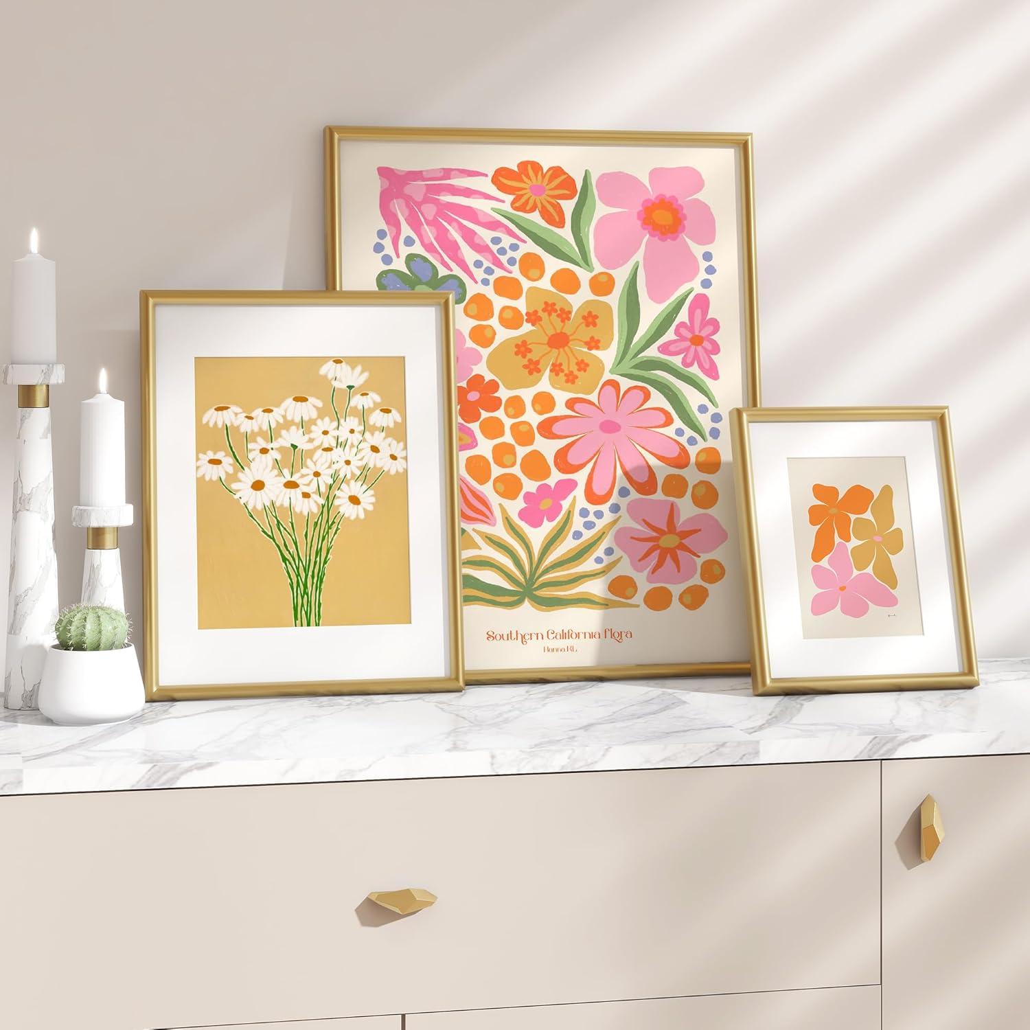 8x10 Frame Gold Picture Frame - Complete Modern Photo Frame Includes UV Acrylic Shatter Guard