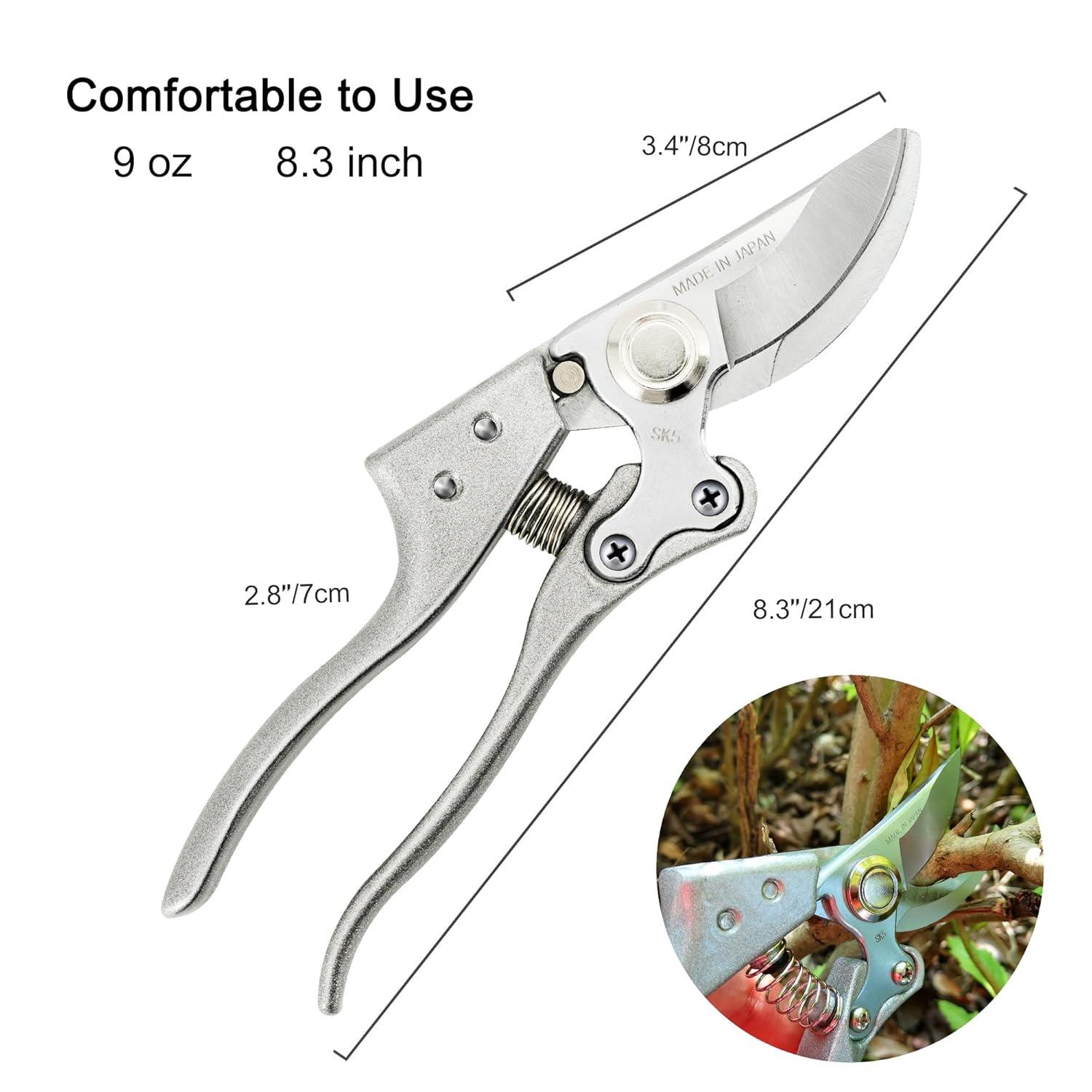 TONMA Pruning Shears for Gardening [Made in Japan] 8 Inch Bypass Garden Scissors Secateurs, Premium Japanese Gardening Tools Hand Pruner Clippers with Ergonomic Handle