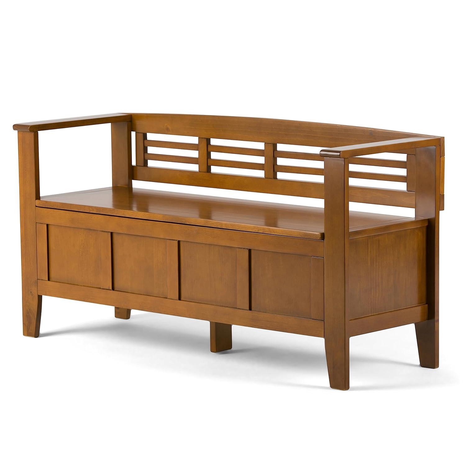 Simpli Home Adams Solid Wood Entryway Lift Top Storage Bench