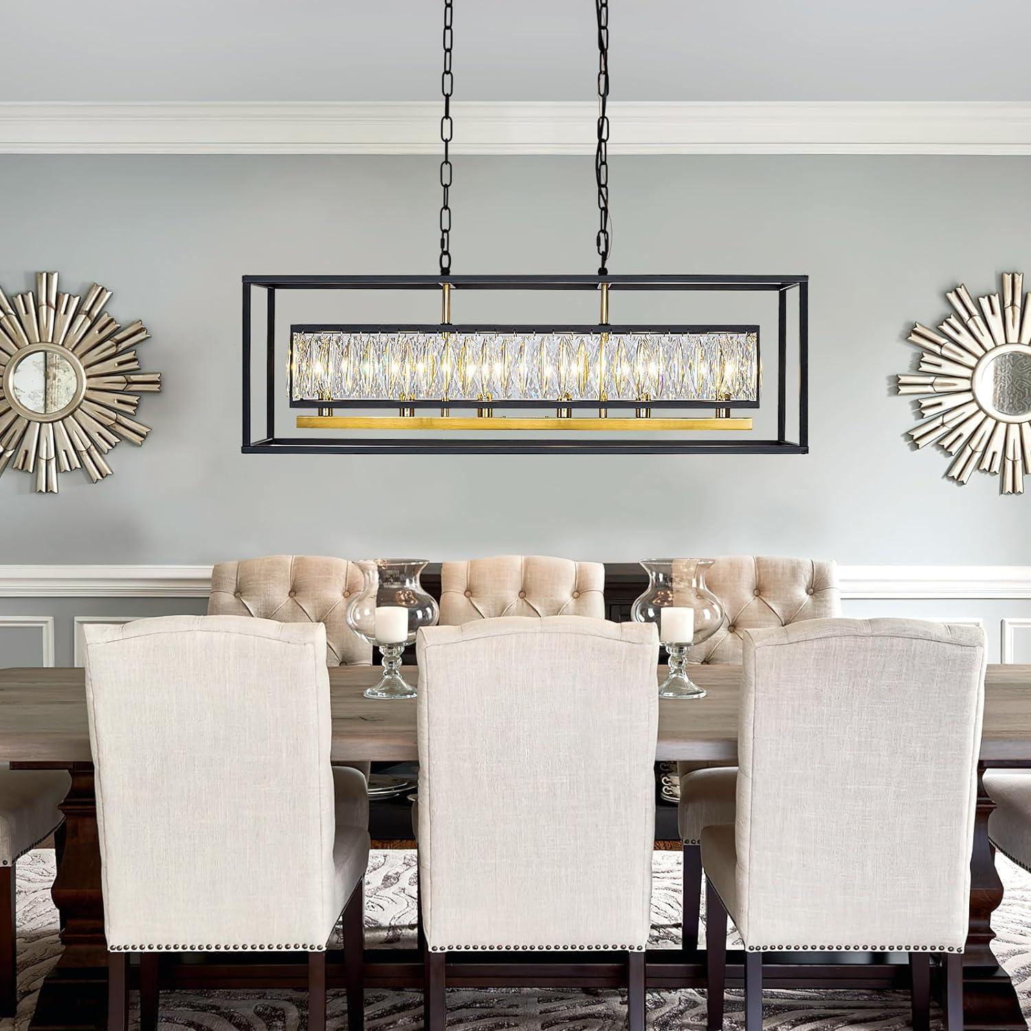 Black and Crystal Rectangular 6-Light Chandelier