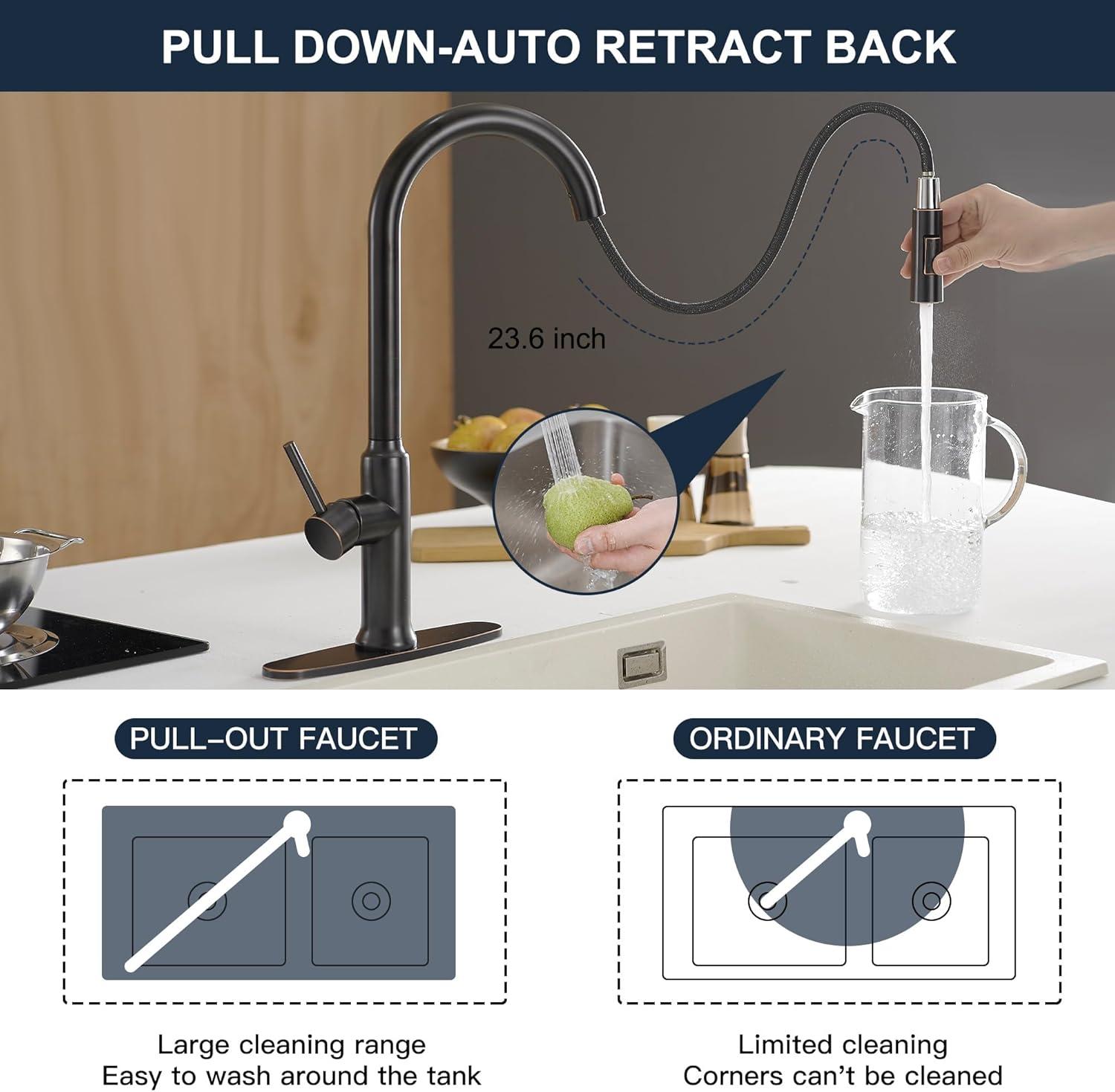 Oil Rubbed Bronze Pull Down Kitchen Faucet with Spray