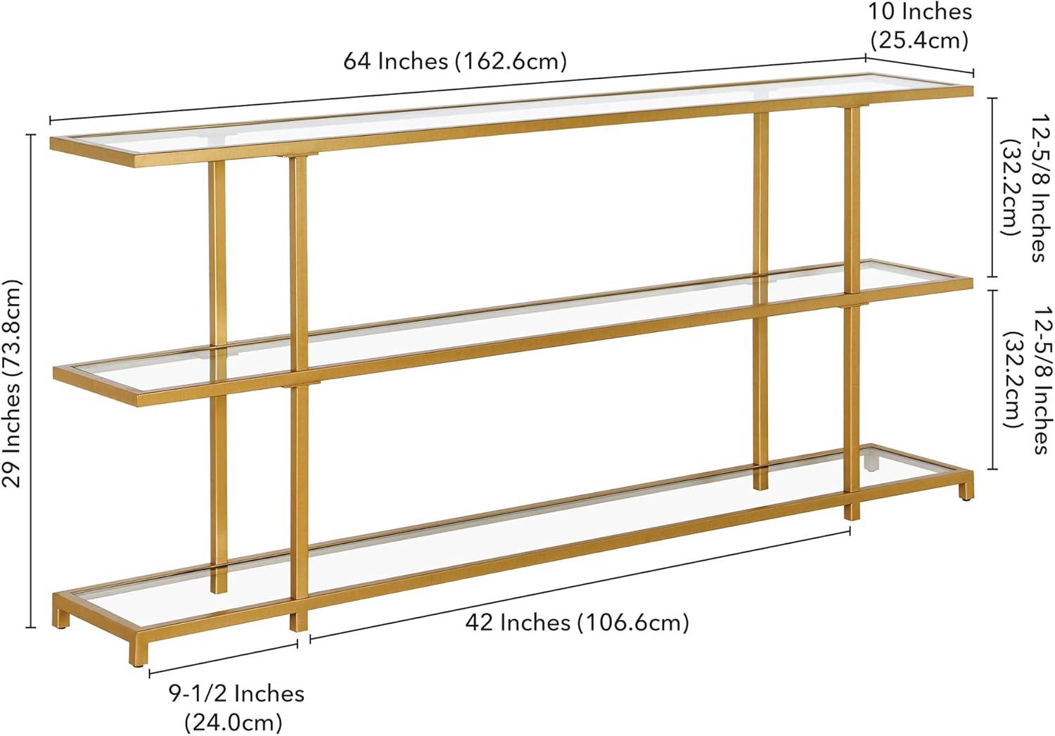 Evelyn&Zoe Greenwich 64" Wide Rectangular Console Table, Brass