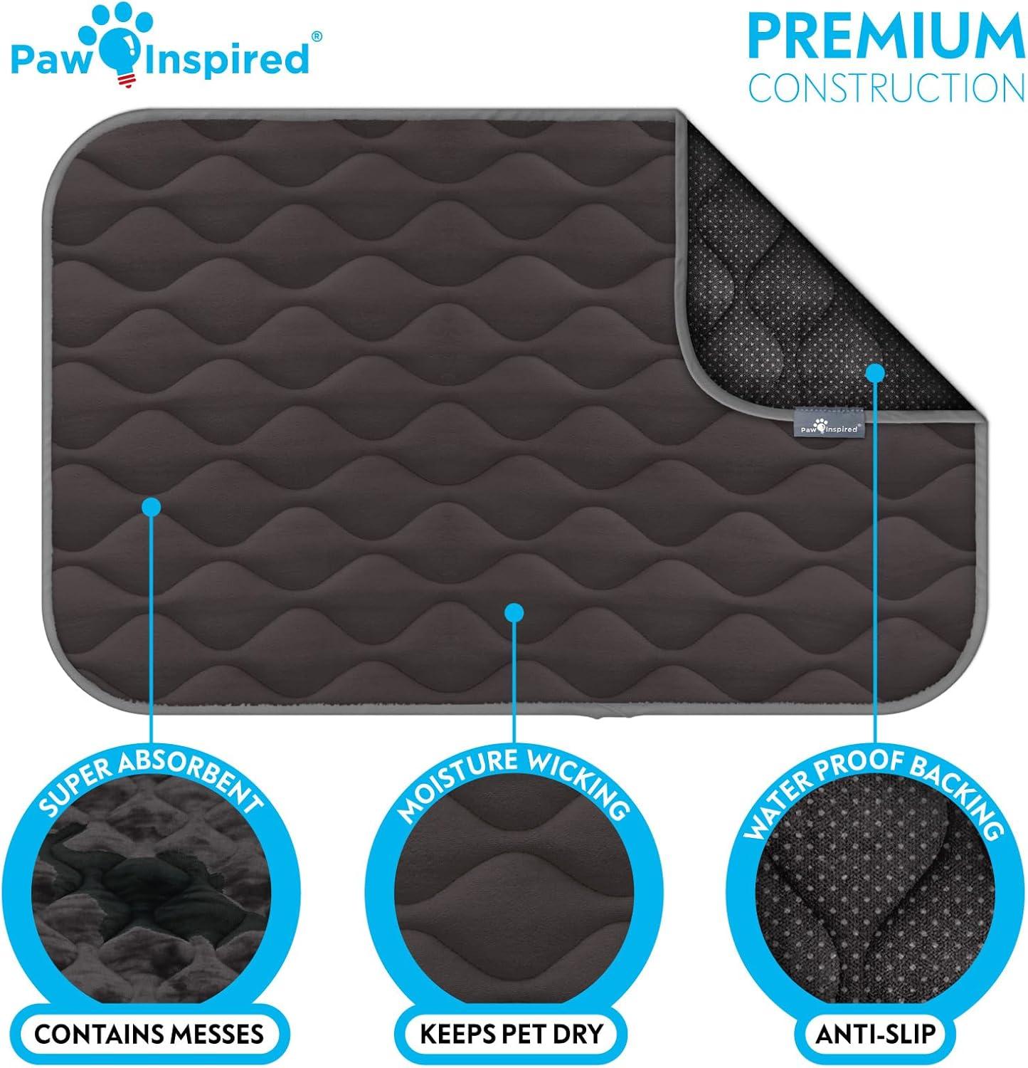 Paw Inspired Washable Padded 42" Crate Mats for Dogs | 41" x 28" Size, Fits 42-inch Kennels | Anti-Slip, Leakproof, Waterproof, Reusable Plush Pet Pads (Gray)