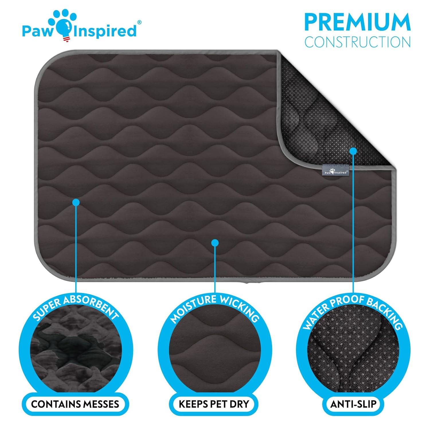 Paw Inspired Washable Padded 42" Crate Mats for Dogs | 41" x 28" Size, Fits 42-inch Kennels | Anti-Slip, Leakproof, Waterproof, Reusable Plush Pet Pads (Gray)