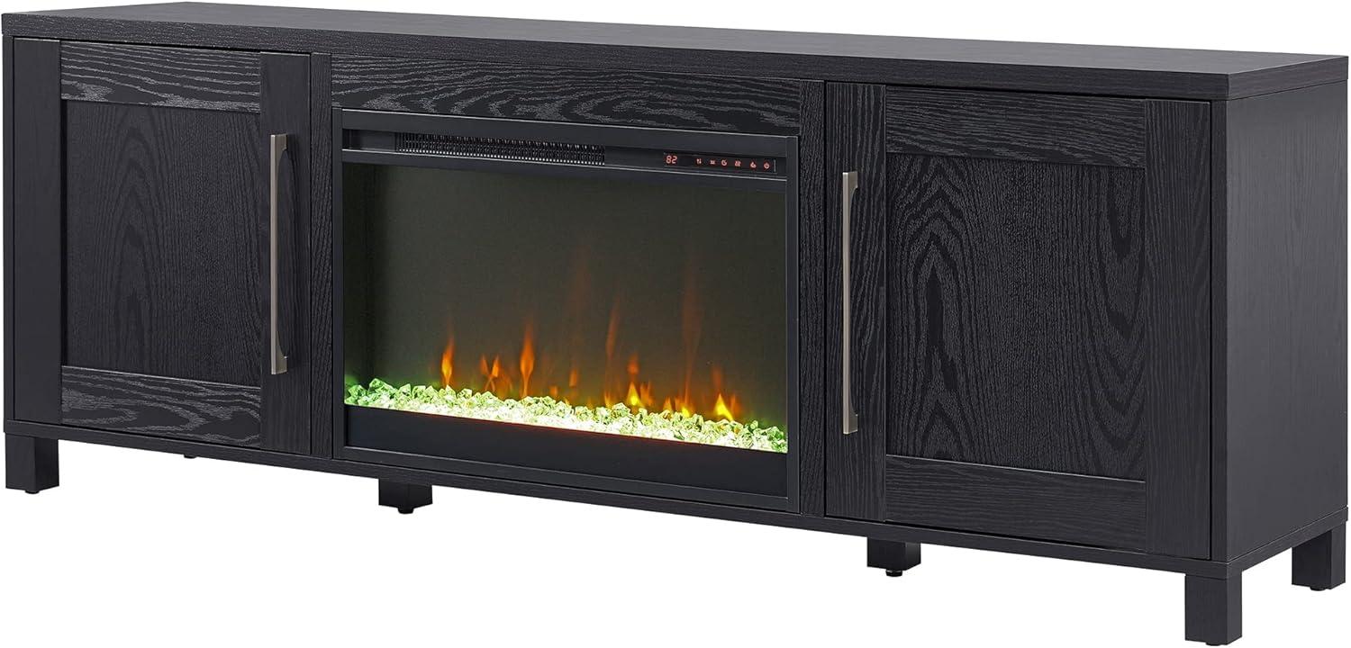 Transitional 68'' Black Grain TV Stand with Cabinet & Electric Fireplace