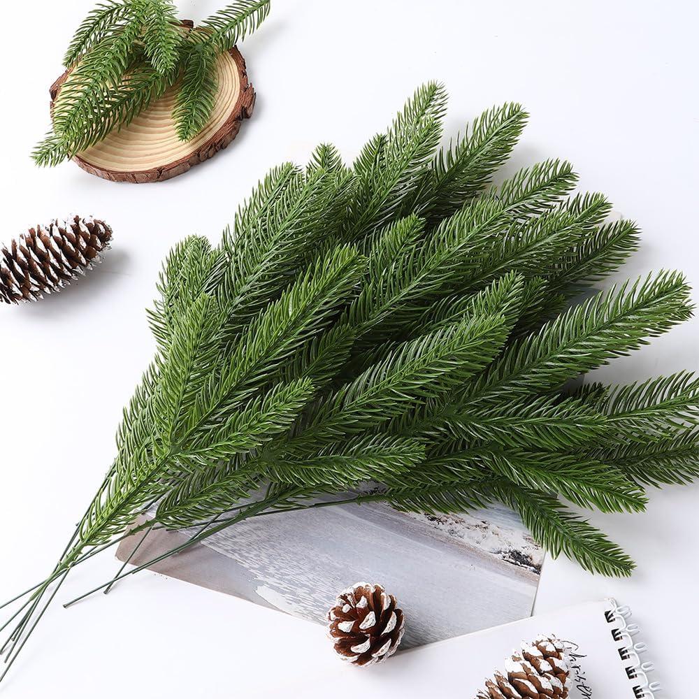 50 Pcs Artificial Pine Branches Christmas Pine Needles Green Plants Fake Greenery Pine Picks Christmas Decorations for DIY Garland Wreath Xmas Embellishing and Home Garden Decoration