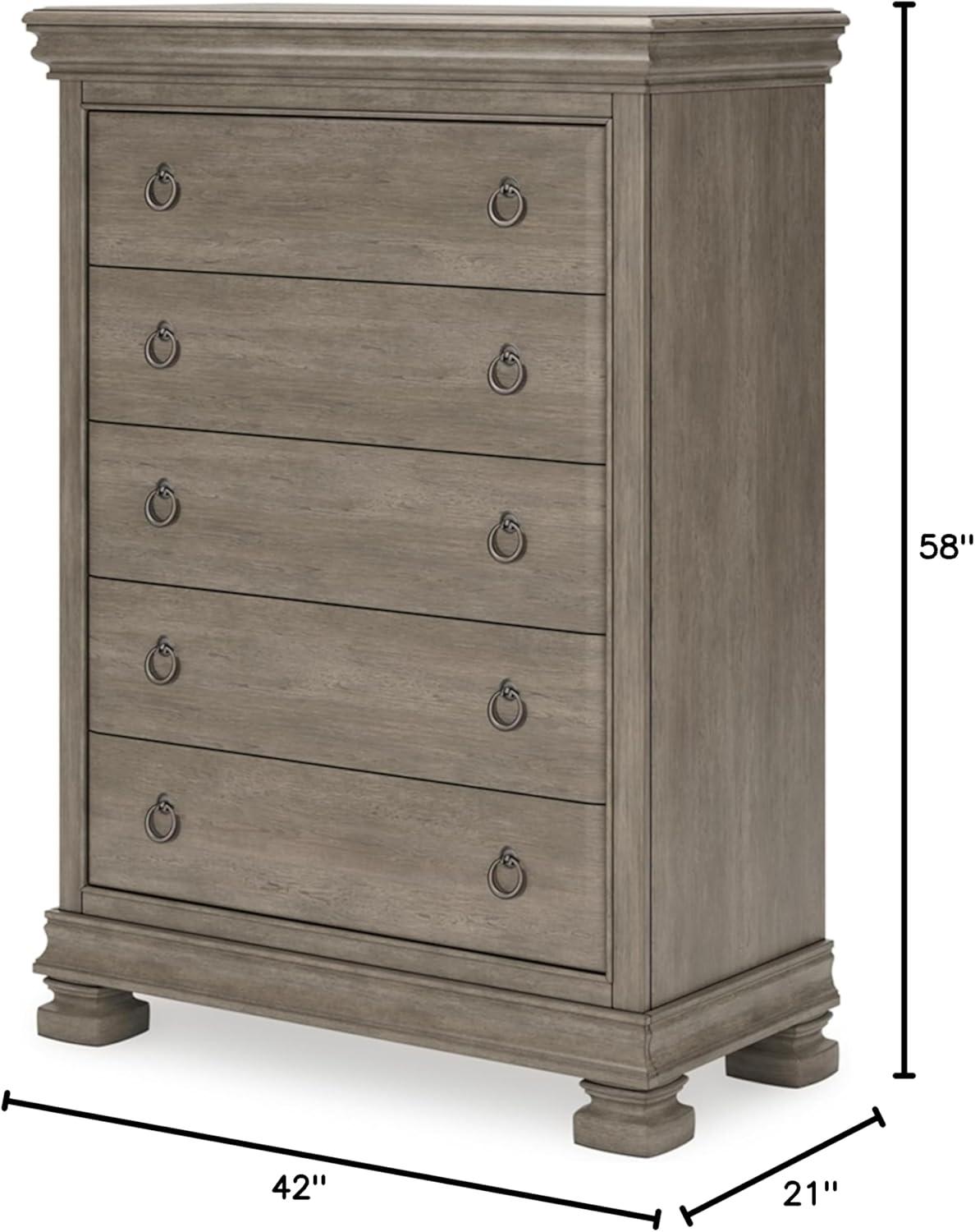 Gray Traditional 5-Drawer Chest with Dovetail Construction