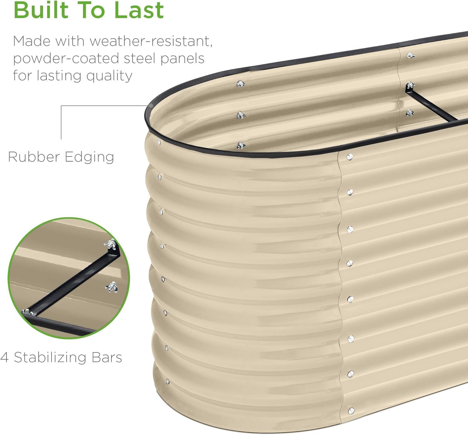 Best Choice Products 8x2x2ft Metal Raised Garden Bed, Oval Outdoor Planter Box w/ 4 Support Bars - Beige