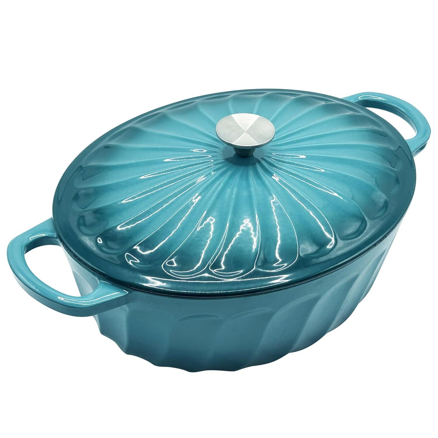 4 SEASONS FURNITURE 7 QT Enameled Cast Iron Oval Dutch Oven with Lid – Non-Stick Coating & Dual Handles