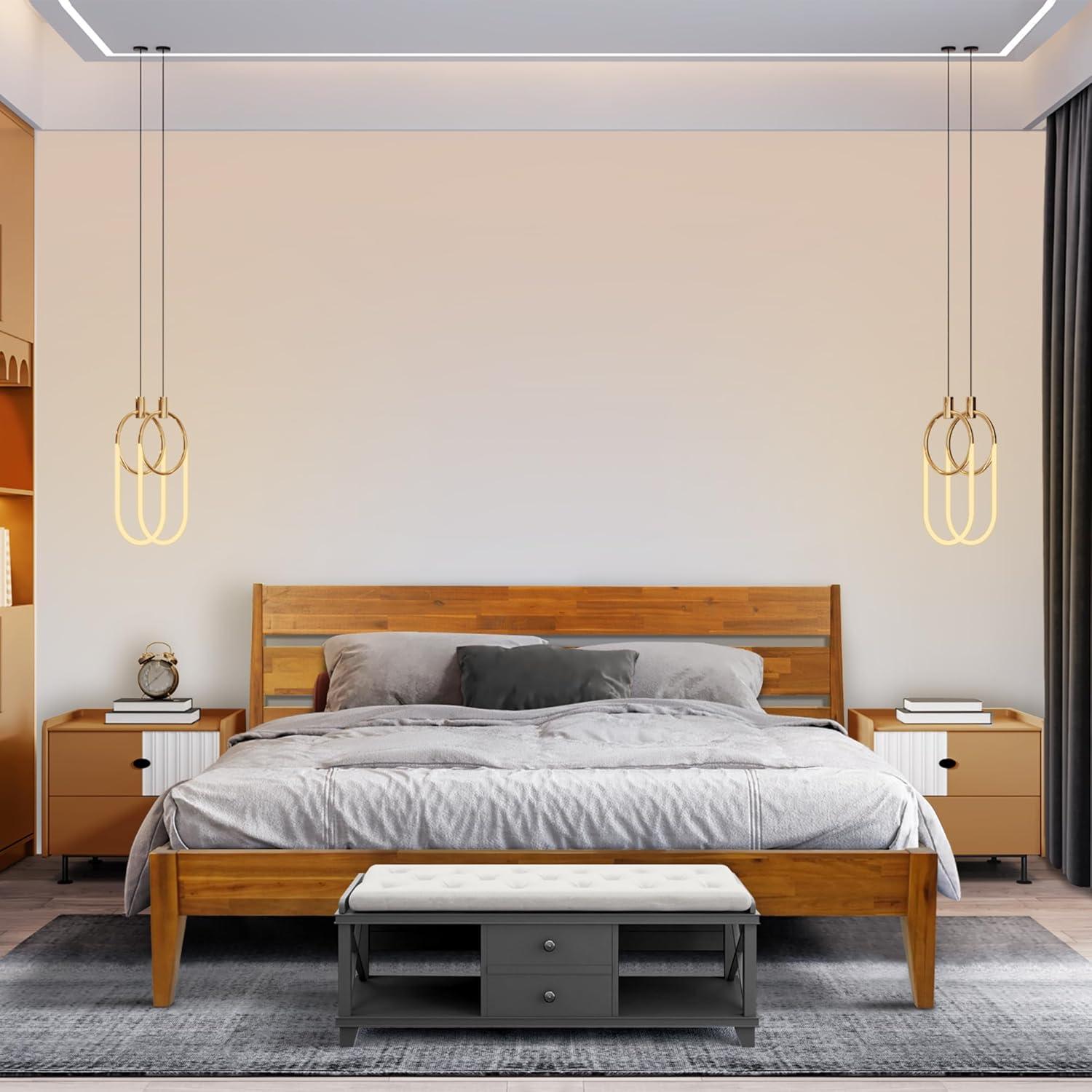 Acacia Premium Emery Solid Wood Platform Bed Frame with Headboard, Bed Frame Noise-Free, No Box Spring Needed