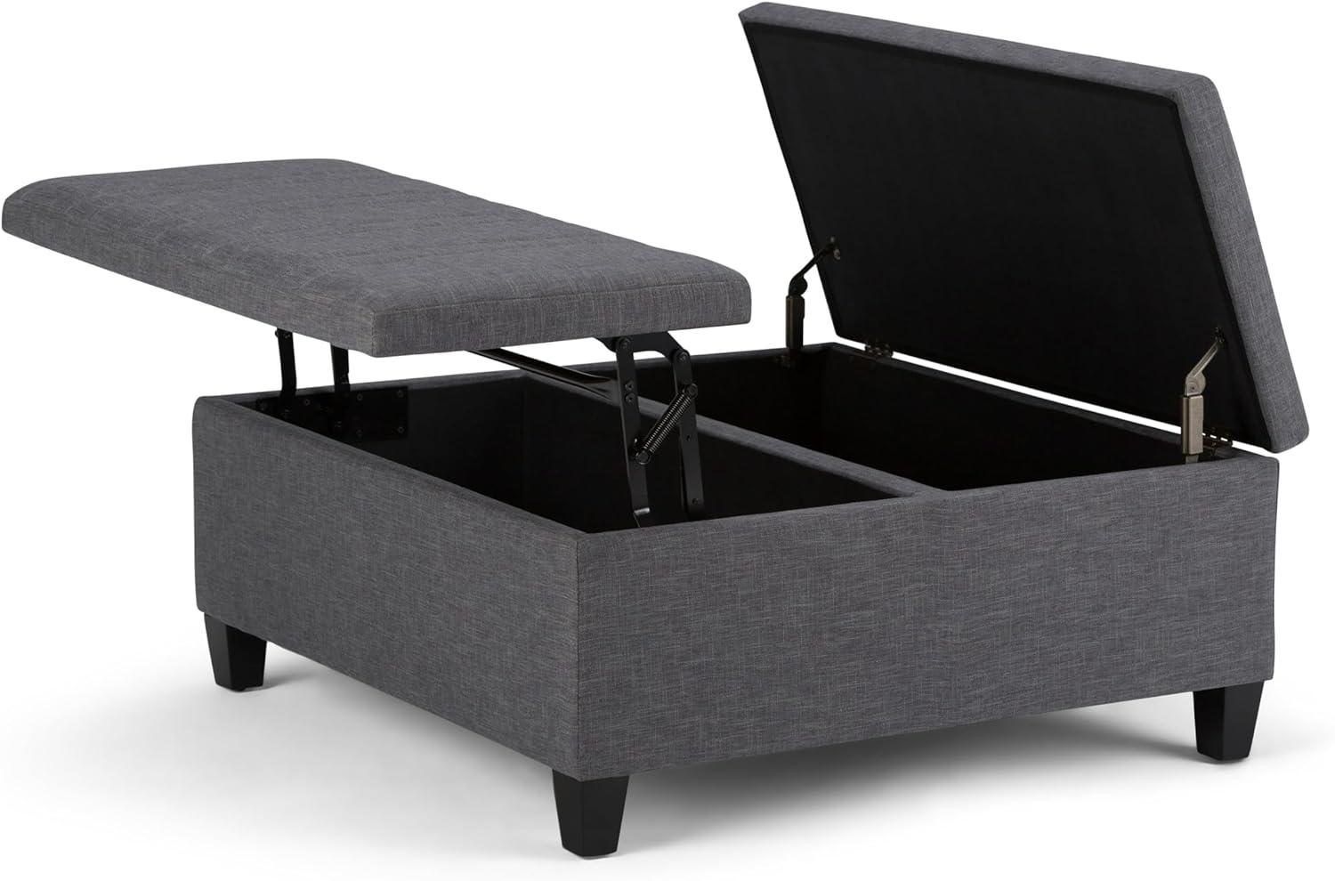 Simpli Home Ellis 36"W Upholstered Square Coffee Table Storage Ottoman with Split Lift Top