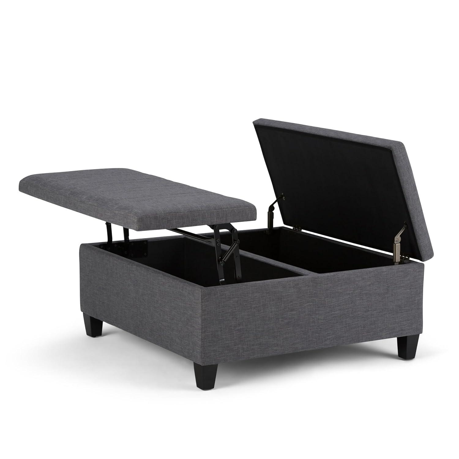 Simpli Home Ellis 36"W Upholstered Square Coffee Table Storage Ottoman with Split Lift Top