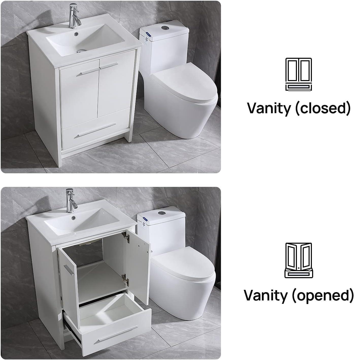 24-Inch White MDF Bathroom Vanity with Ceramic Sink and Mirror