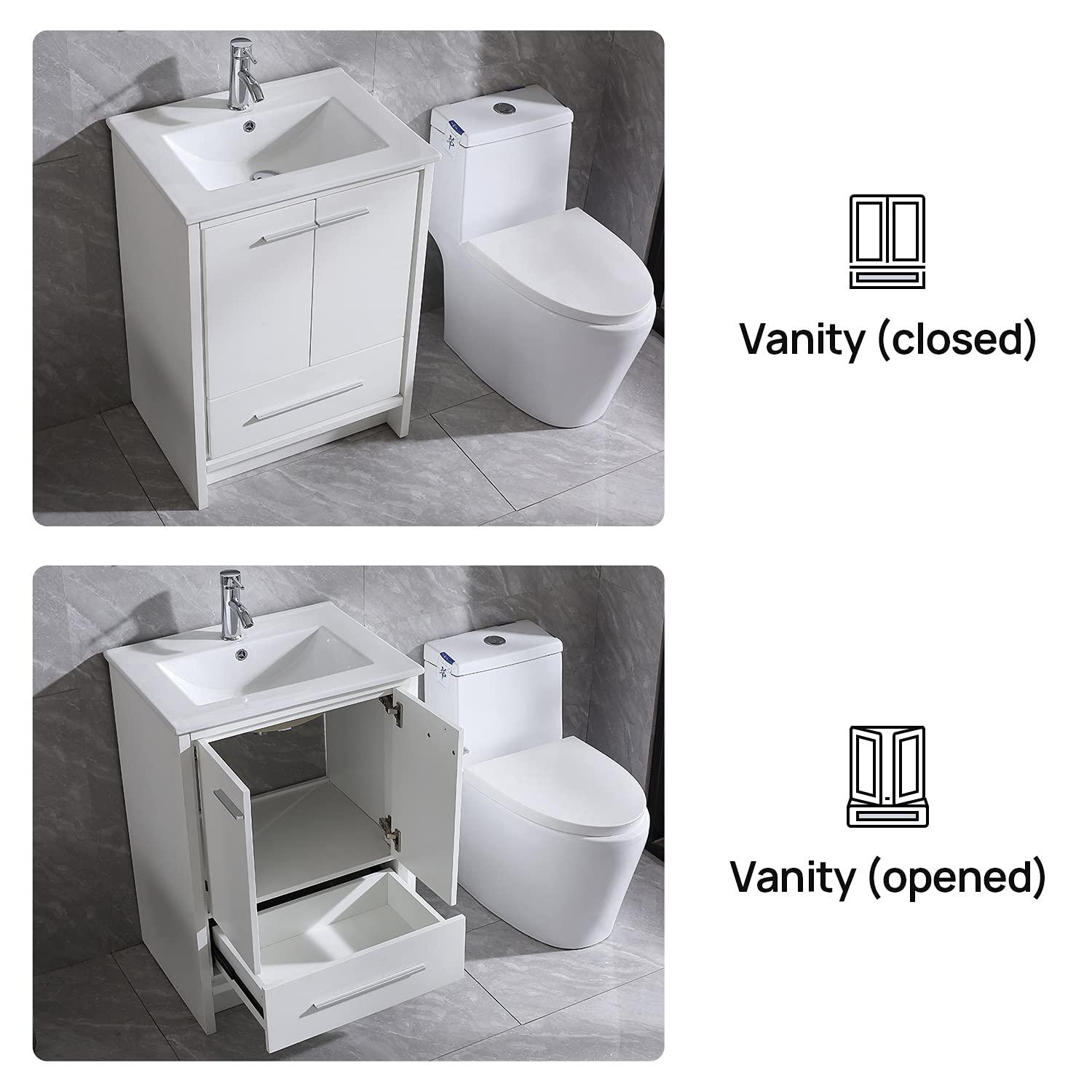 24" Bathroom Vanity and Sink Combo Cabinet Undermount Ceramic Vessel Sink Chorme Faucet Drain with Mirror Vanities Set