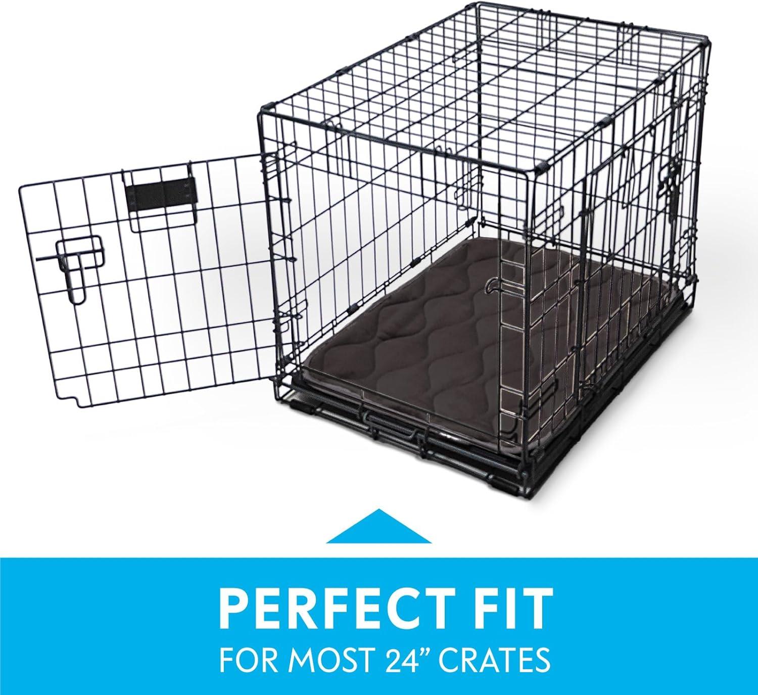 Paw Inspired Washable Padded 24" Crate Mats for Dogs | 23” x 17” Size, Fits 24-inch Kennels | Anti-Slip, Leakproof, Waterproof, Reusable Plush Pet Pads (Gray)