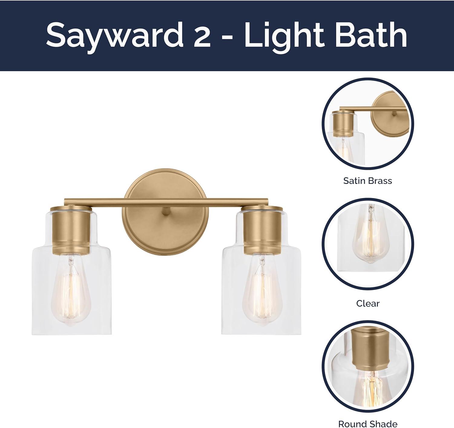 Satin Brass 2-Light Wall Sconce with Clear Glass Shades