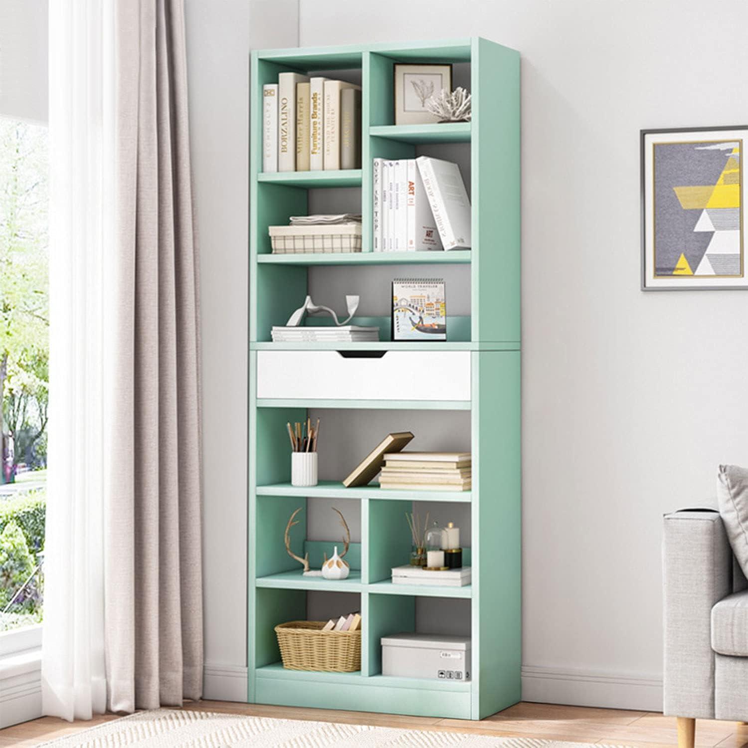 Tiffany Green 71" MDF Open Shelf Bookcase with Drawer