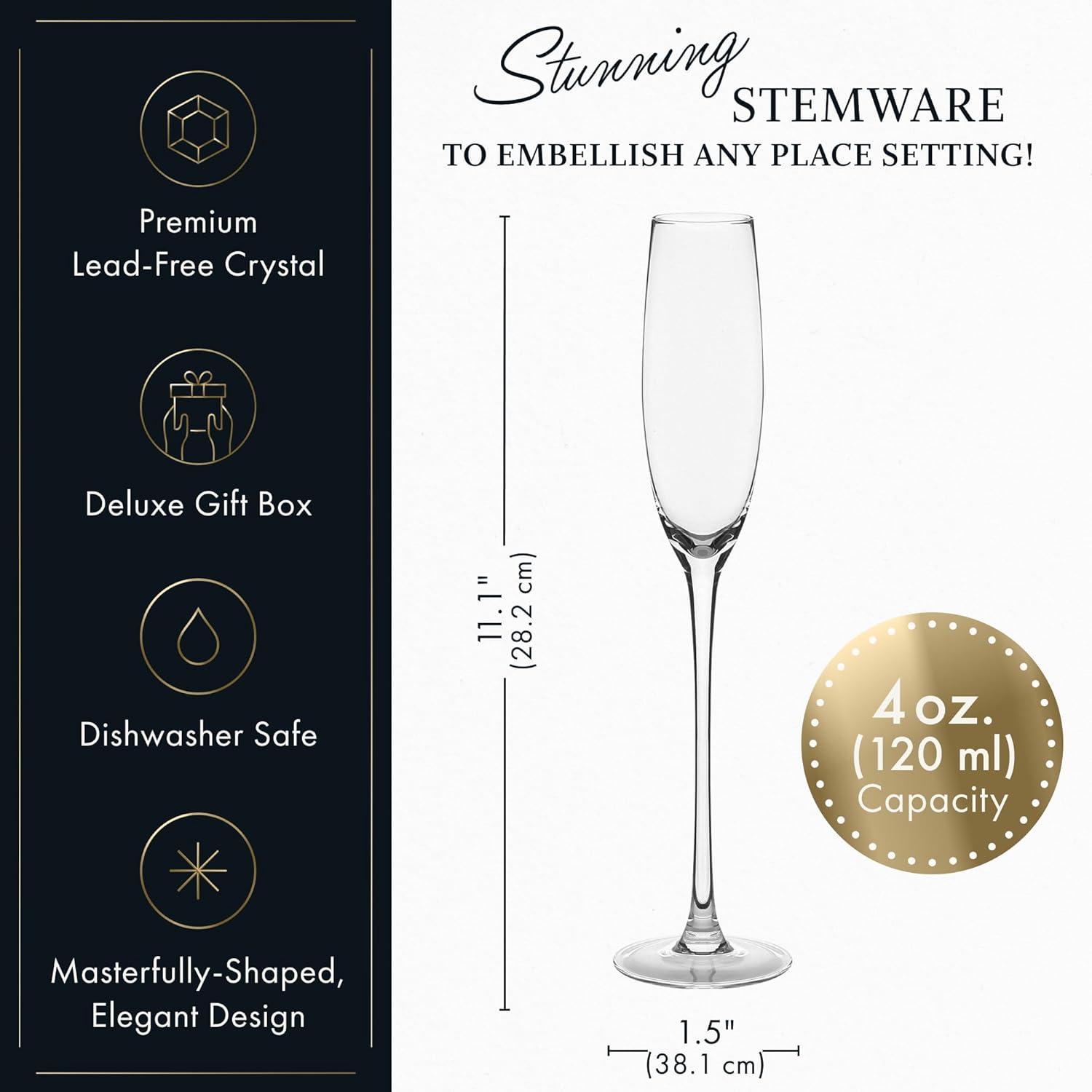 Elixir Glassware Crystal Champagne Flutes - Shaped Elegant Champagne Glasses - Set of 4, 5oz, Clear